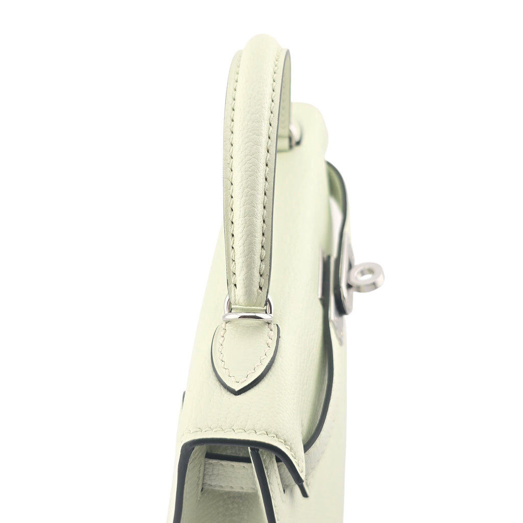 Hermes Mini Kelly II Vert Fizz Chevre Palladium Hardware Bag