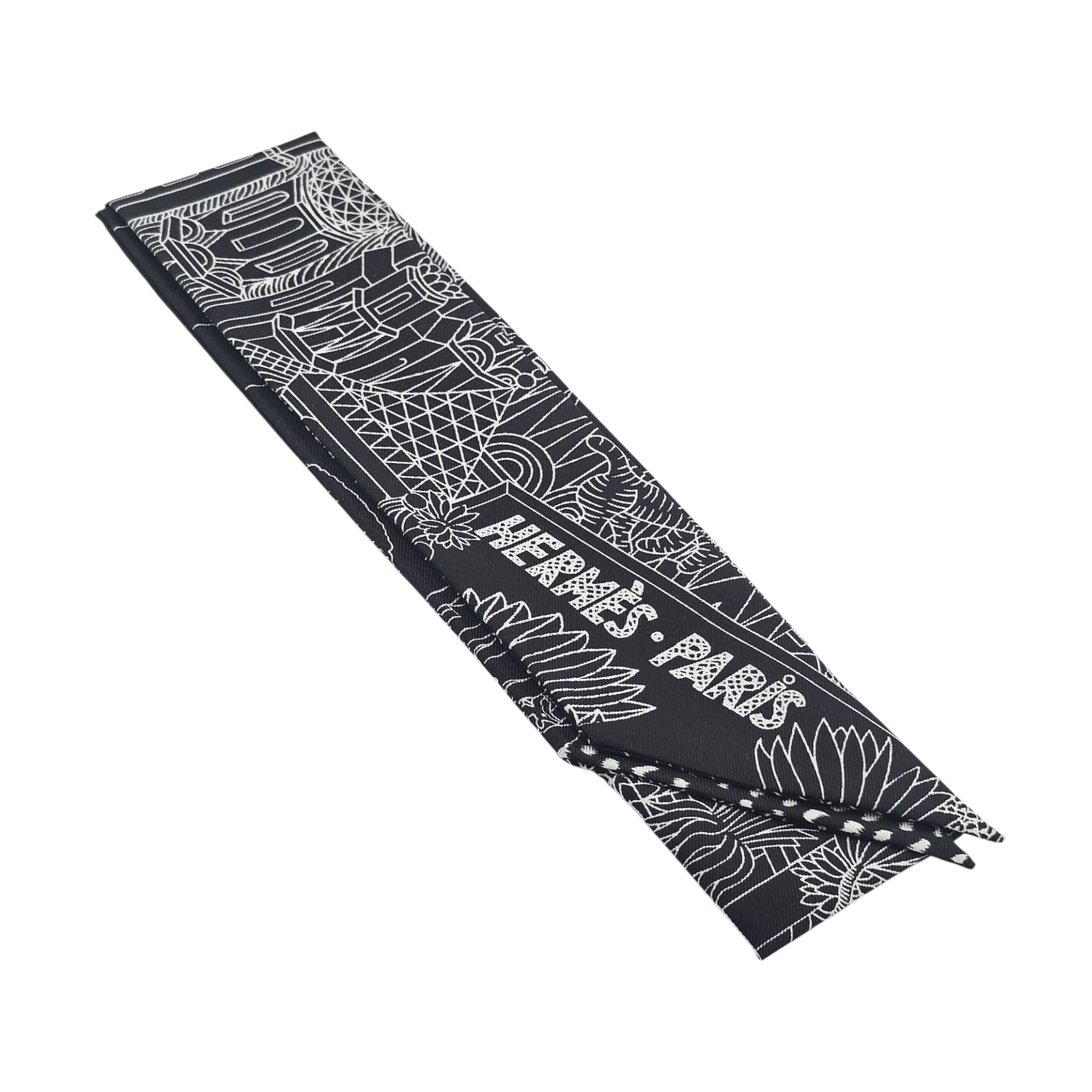 Hermes Silk Animapolis Twilly Black White