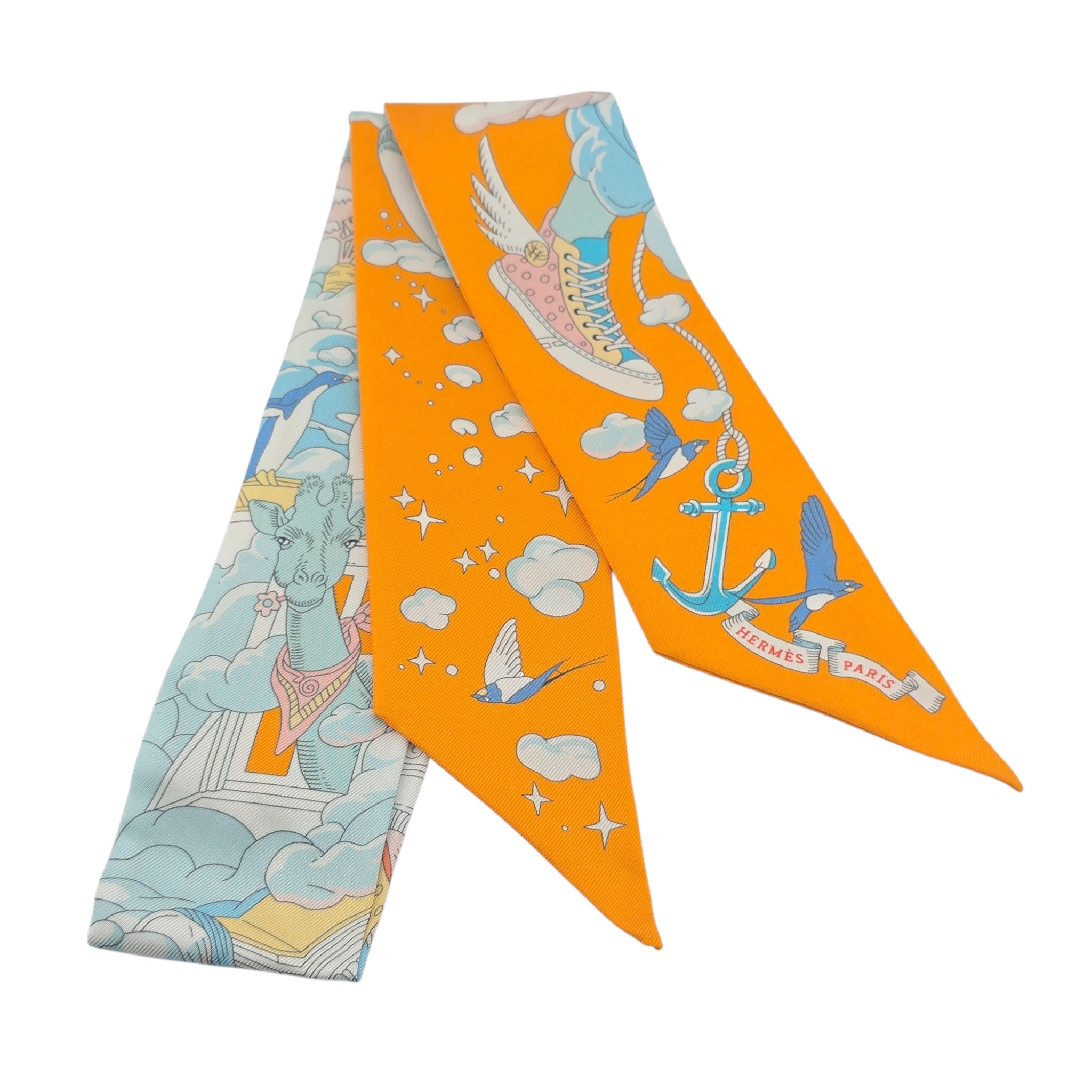 Hermes Silk Sur Mon Nuage Twilly Apricot Bleu Multicolor