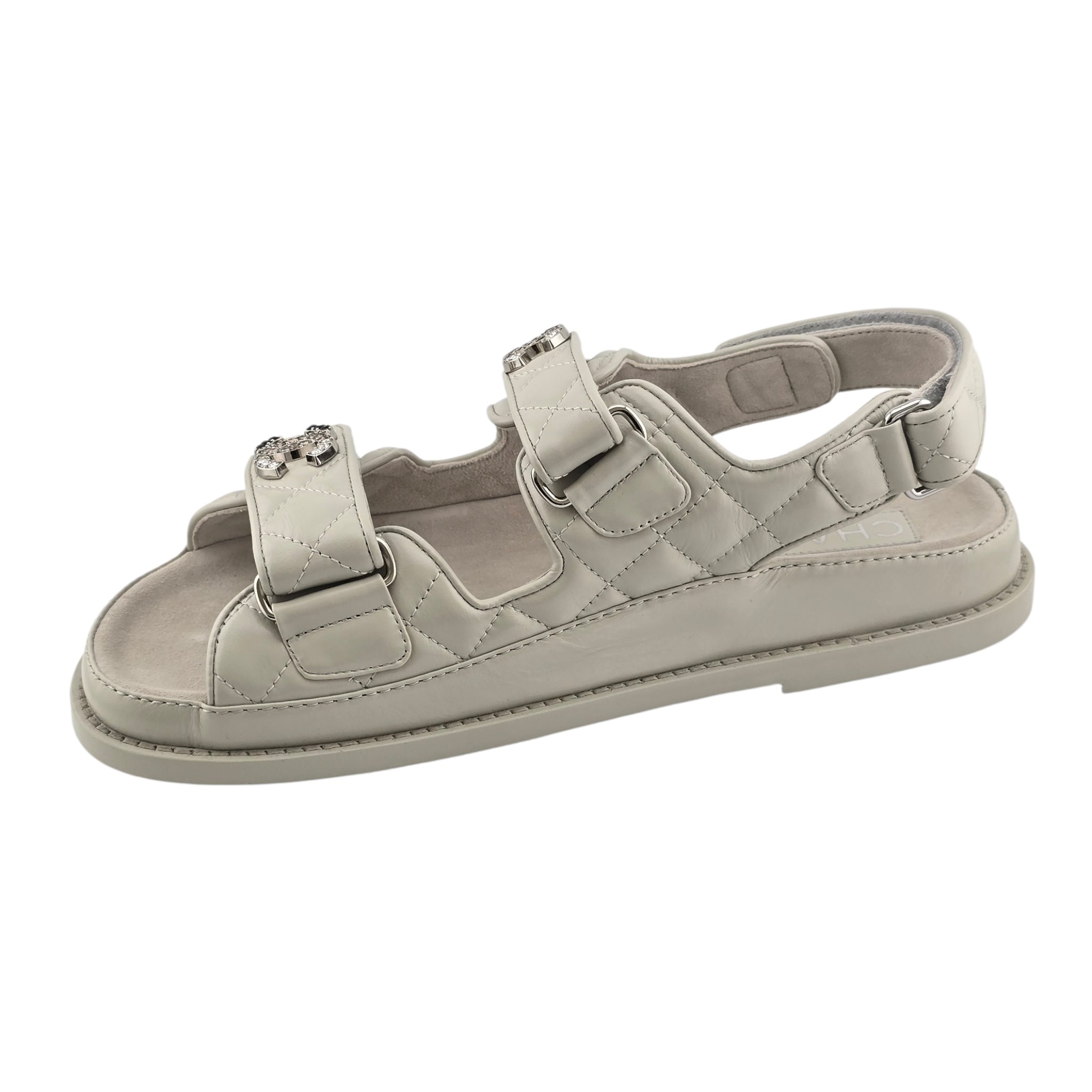 Chanel CC Cream White Lambskin Dad Sandals - 39