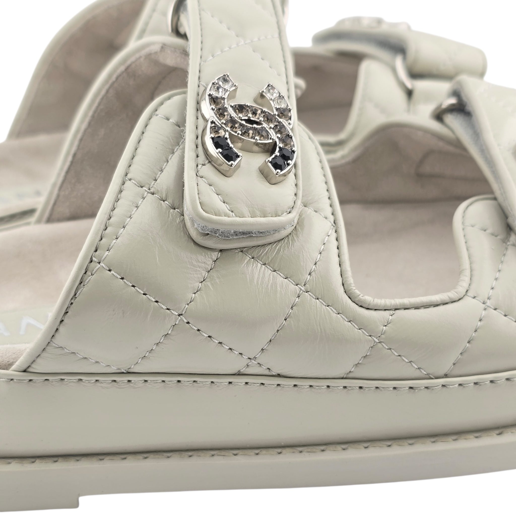 Chanel CC Dad Backless Cream White Quilt Sandals 39
