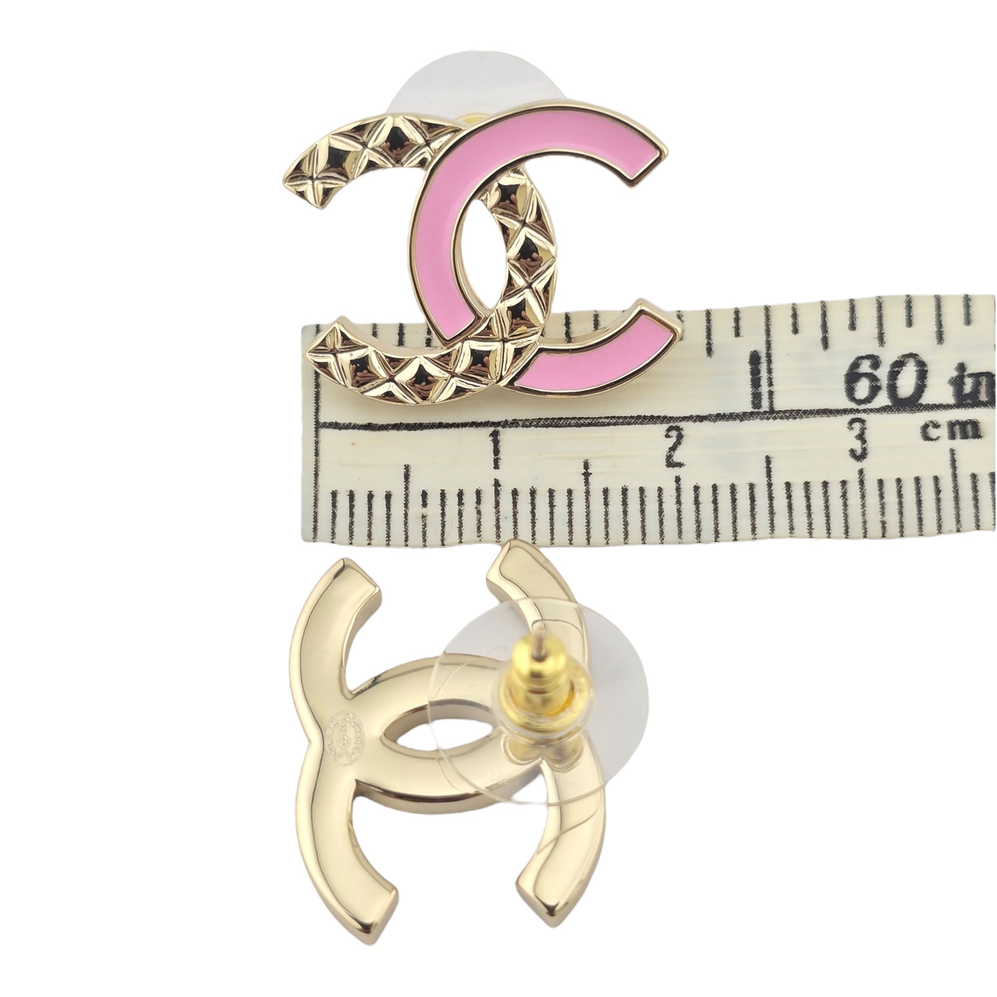 Chanel CC Gold Pink Stud Earrings 2025