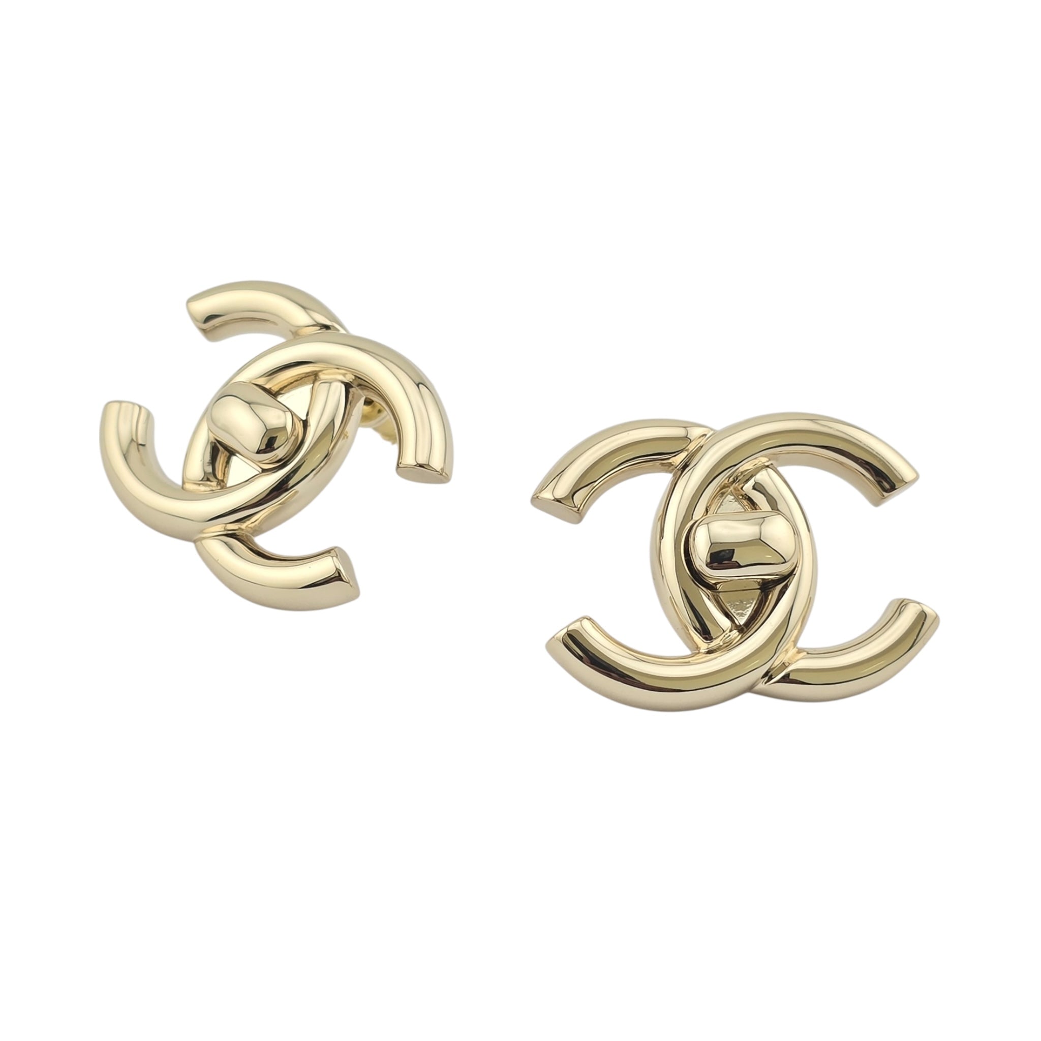 Chanel Metal CC Turnlock Earrings Gold