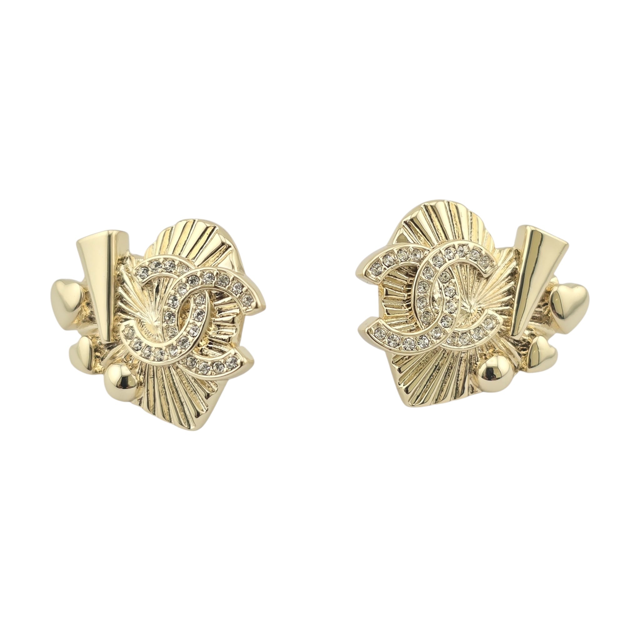 Chanel CC Crystal Heart Earrings Gold 2025