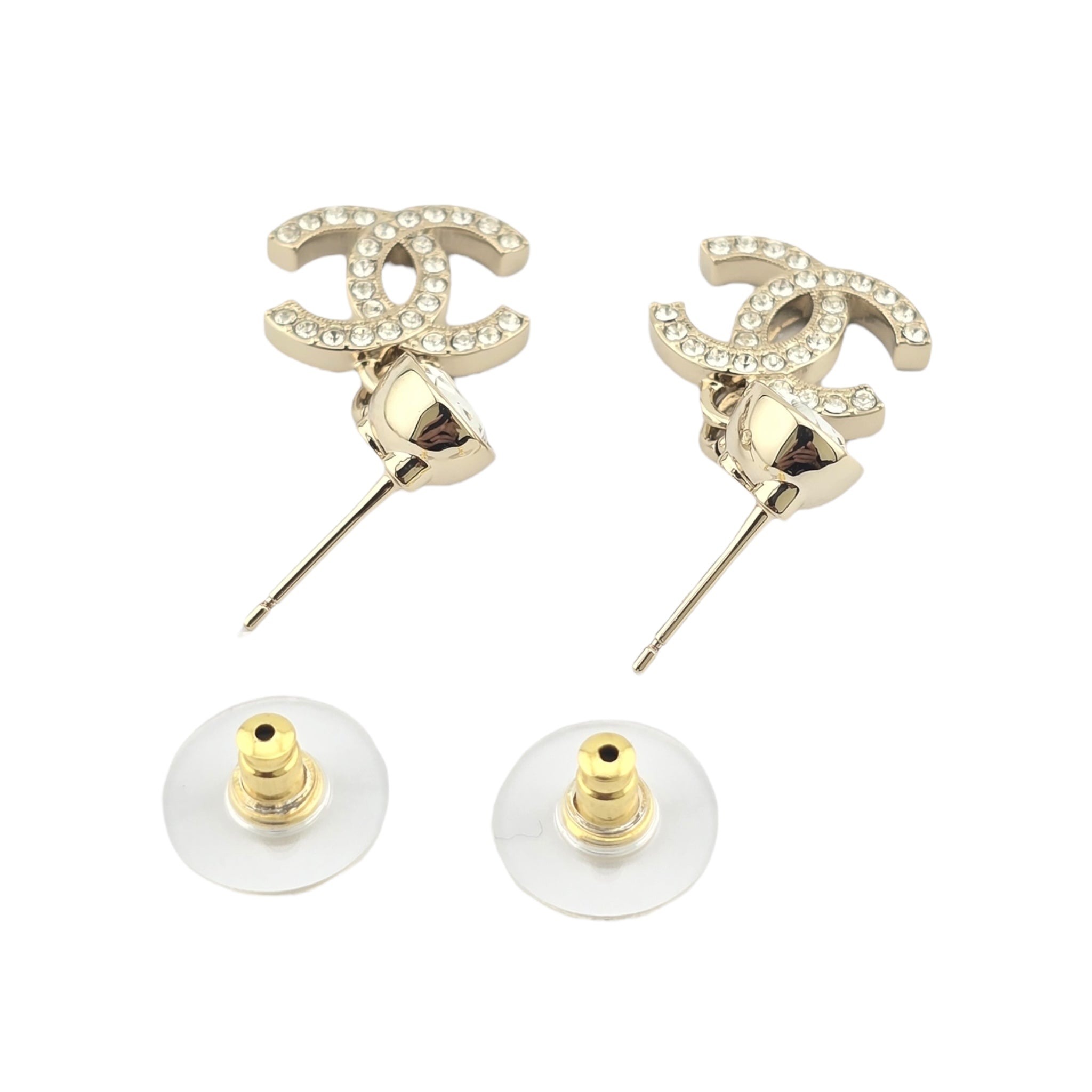 Chanel CC Crystal Drop Earrings Gold 2025