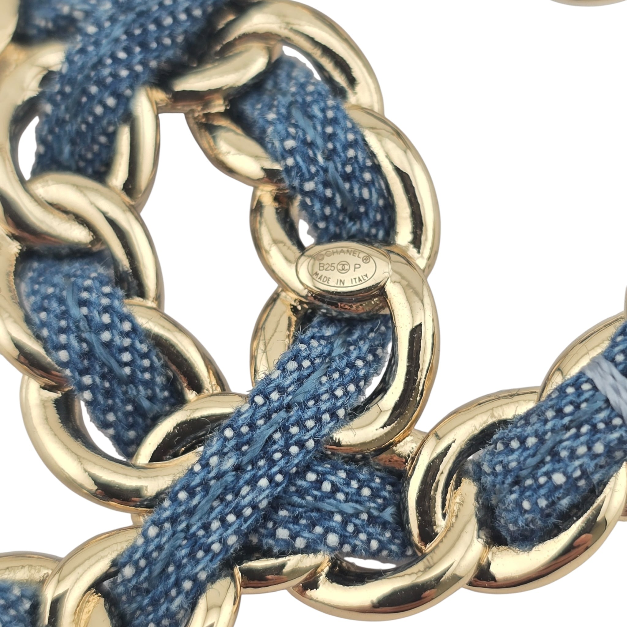 Chanel Denim Chain CC Brooch Blue Gold 2025