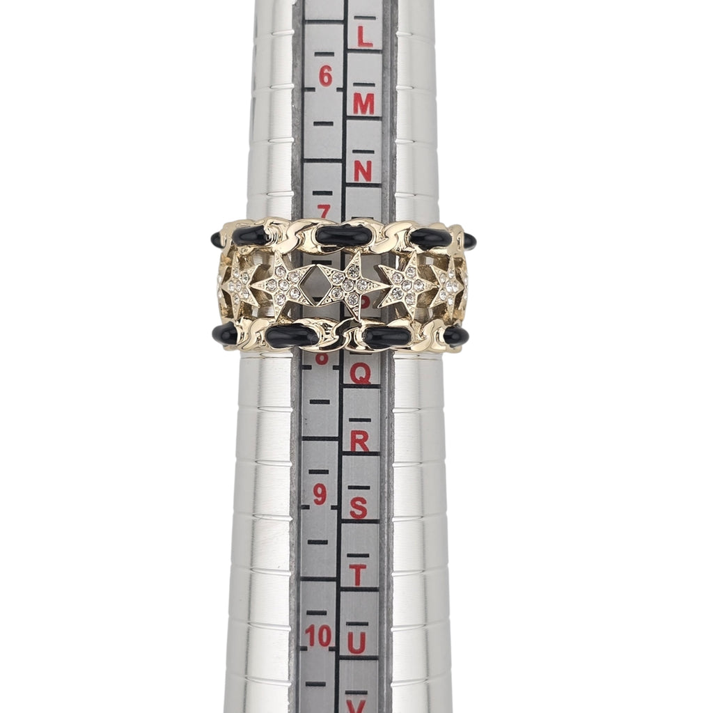Chanel Metal Crystal Star CC Ring Gold Black 2023