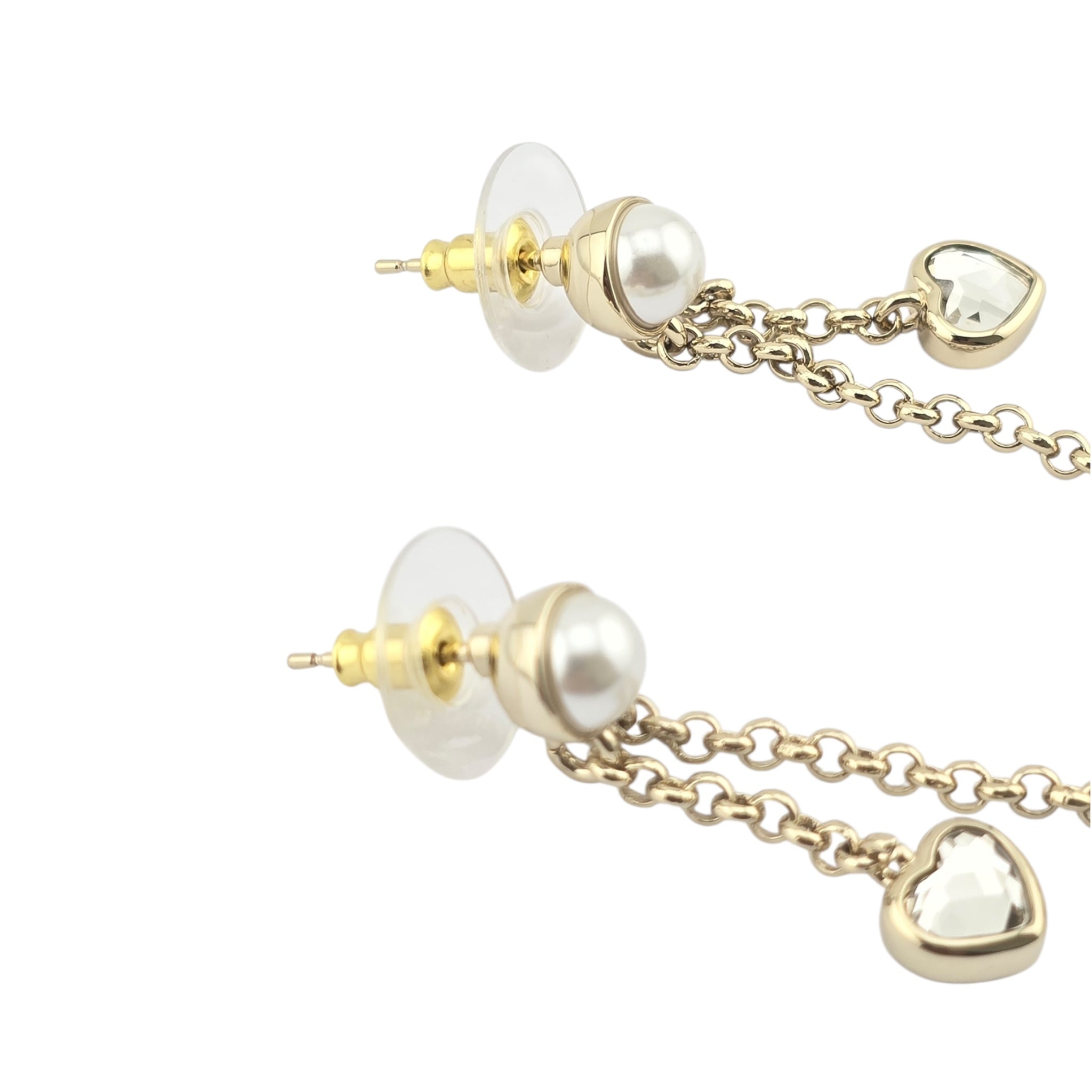 Chanel CC Gold Dangle Heart Crystal Earrings 2025