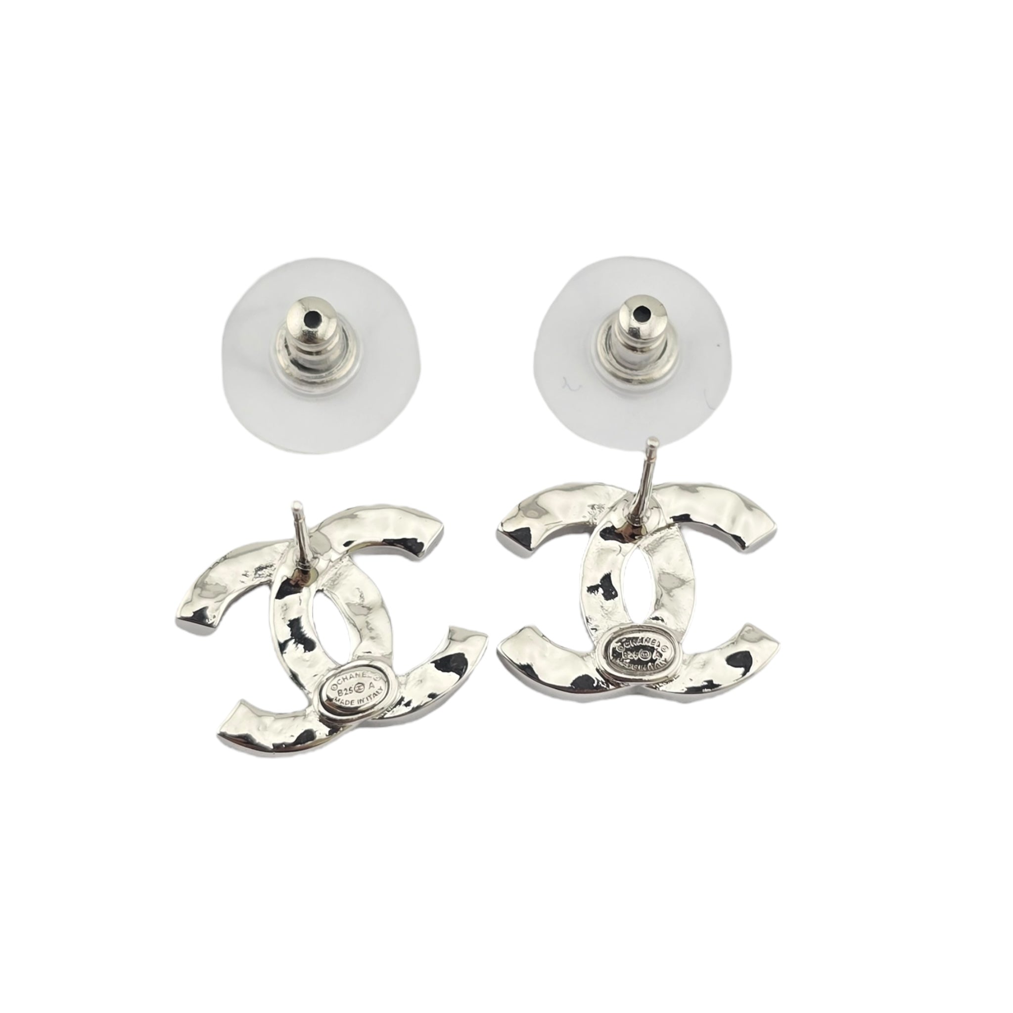 Chanel CC Silver Black Crystal Stud Earrings 2025