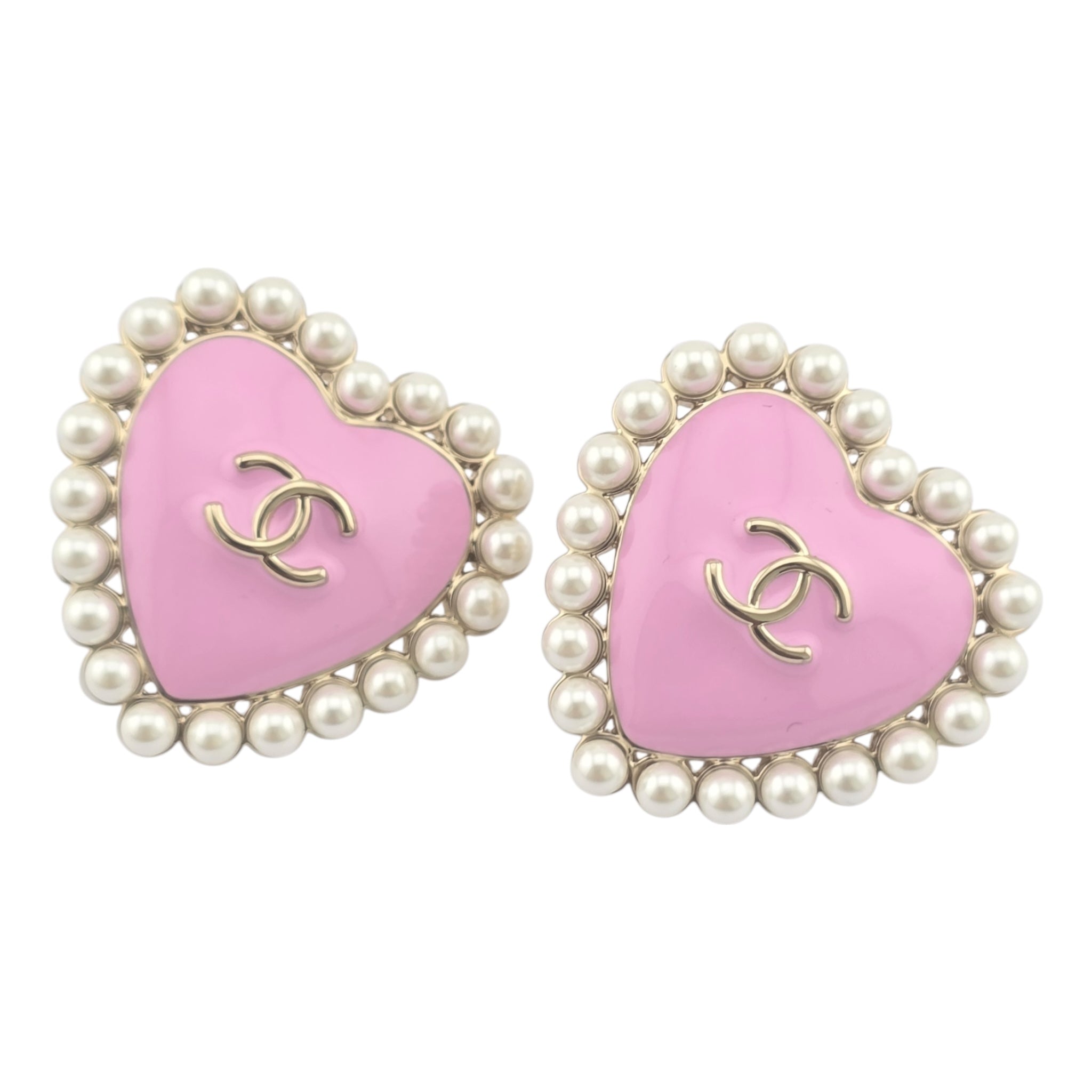 Chanel CC Pink Gold Heart Faux Pearl Earrings 2025 CHANEL