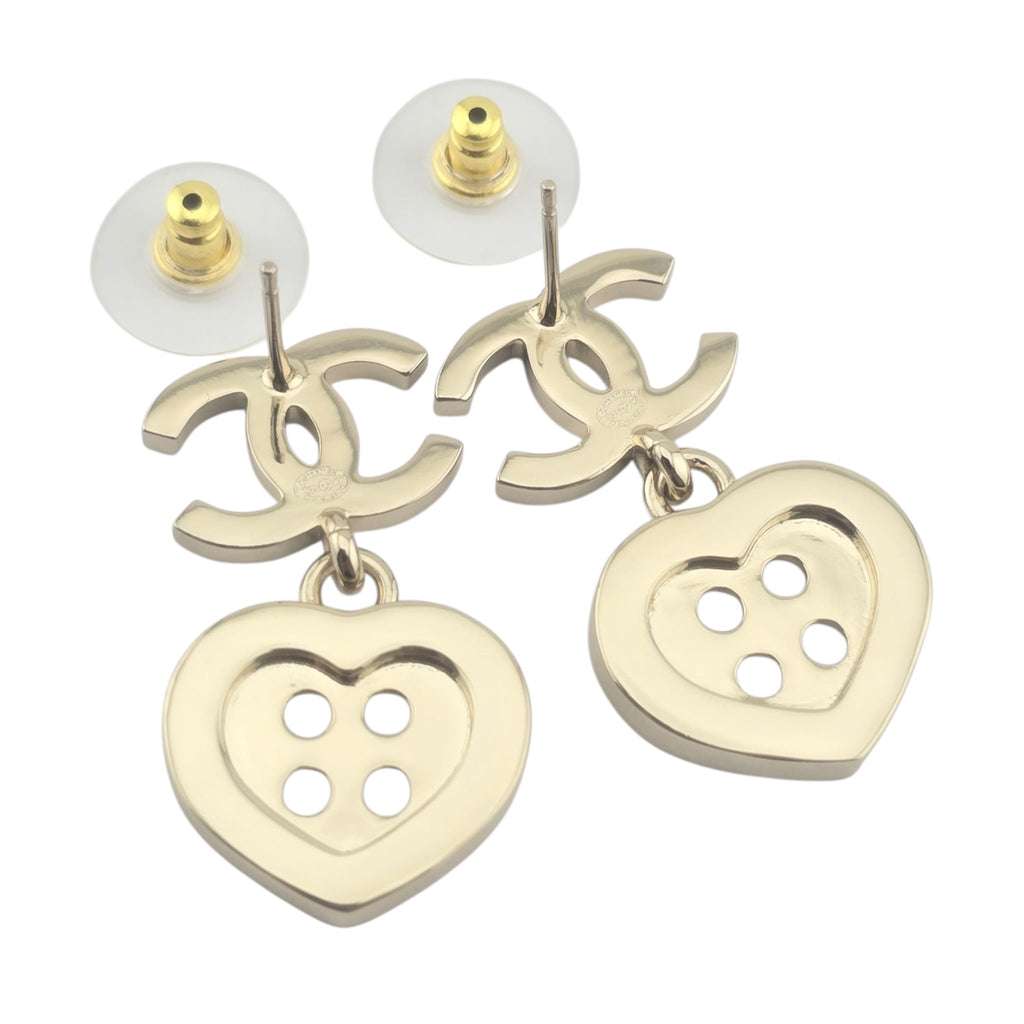 Chanel CC Gold Metal Heart Button Earrings 2025 CHANEL