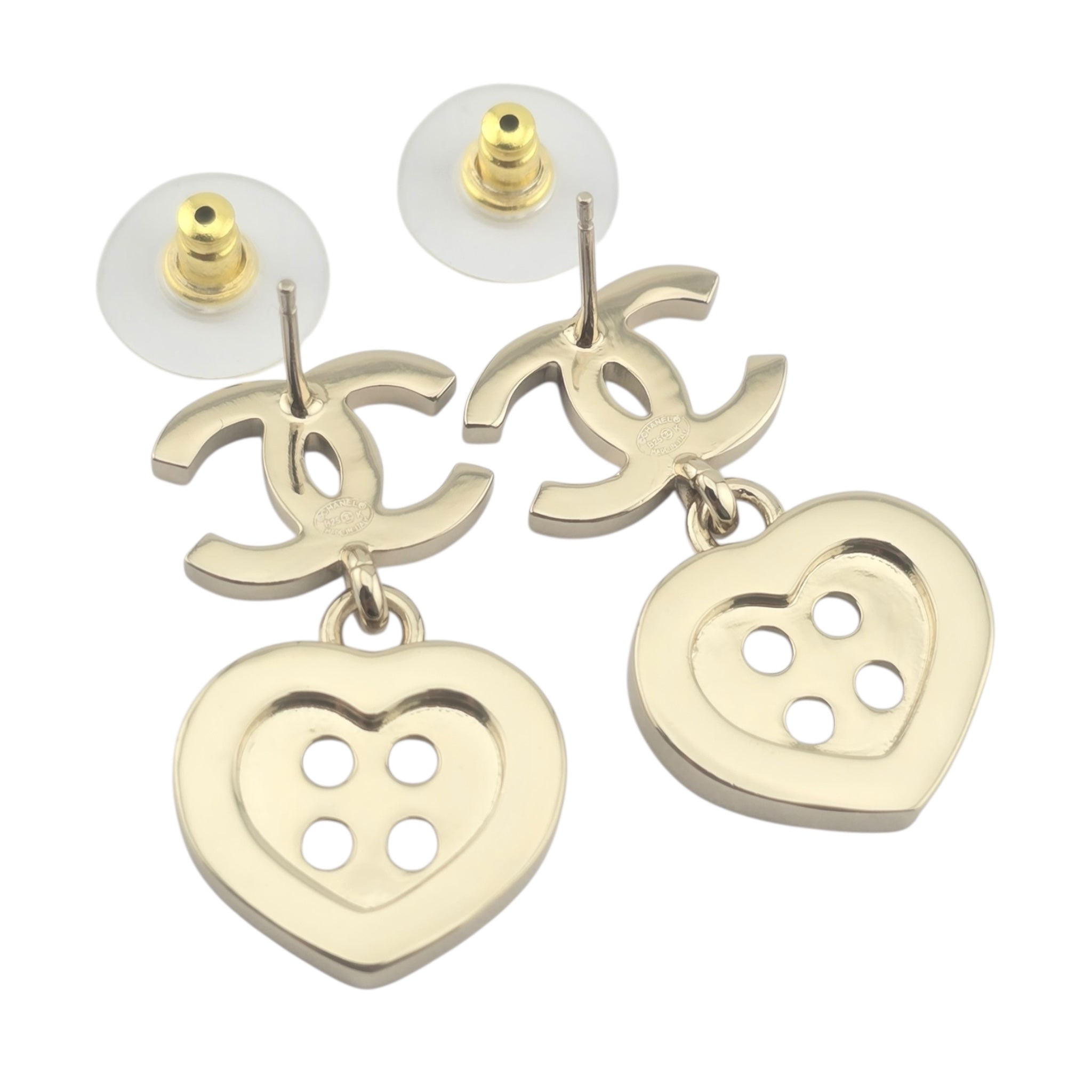 Chanel CC Gold Metal Heart Button Earrings 2025 CHANEL