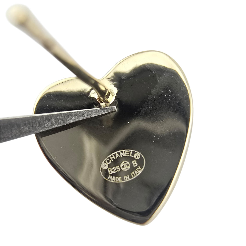 Chanel CC Black Gold Heart Earrings 2025 CHANEL