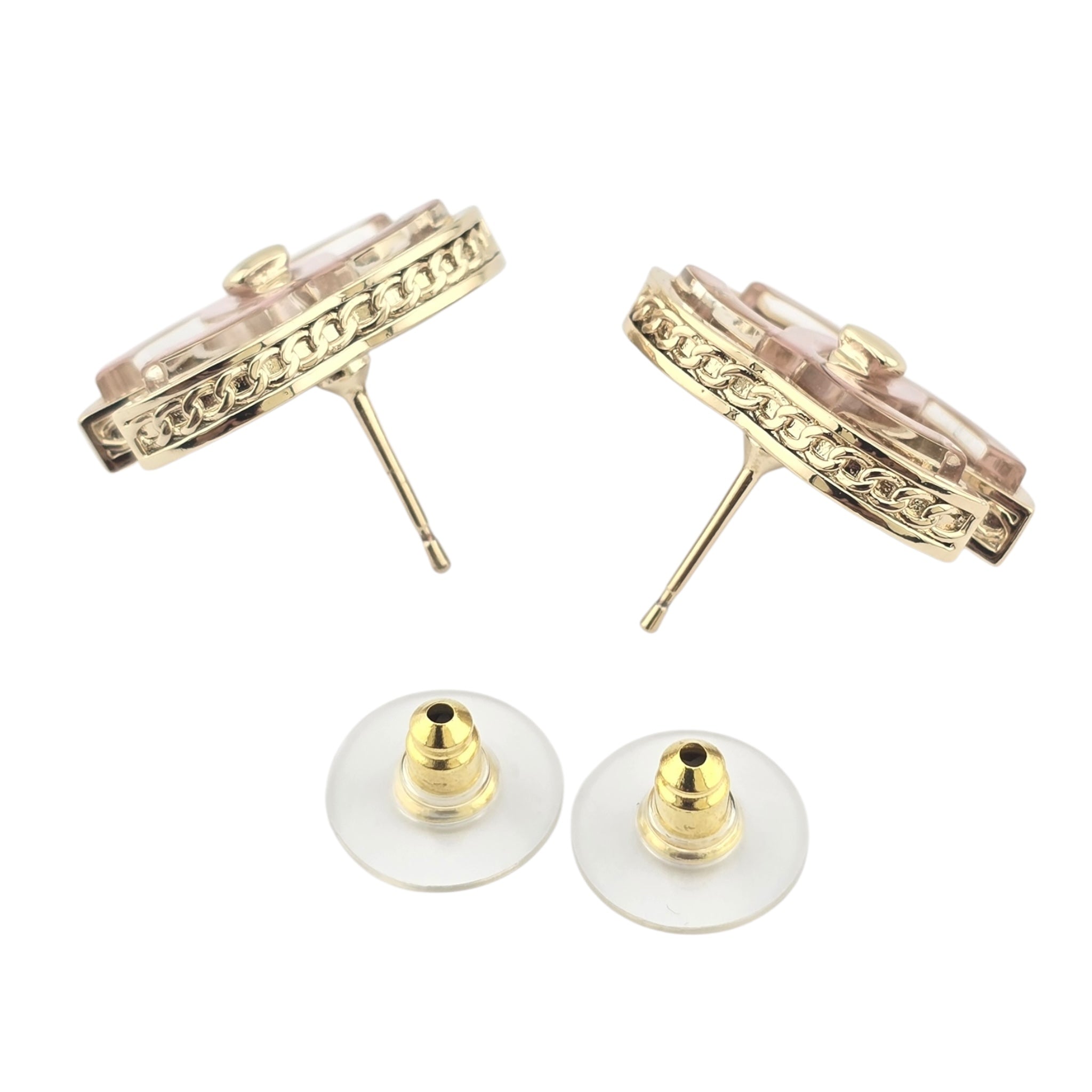 Chanel CC Gold Pink Resin Stud Earrings 2025 CHANEL