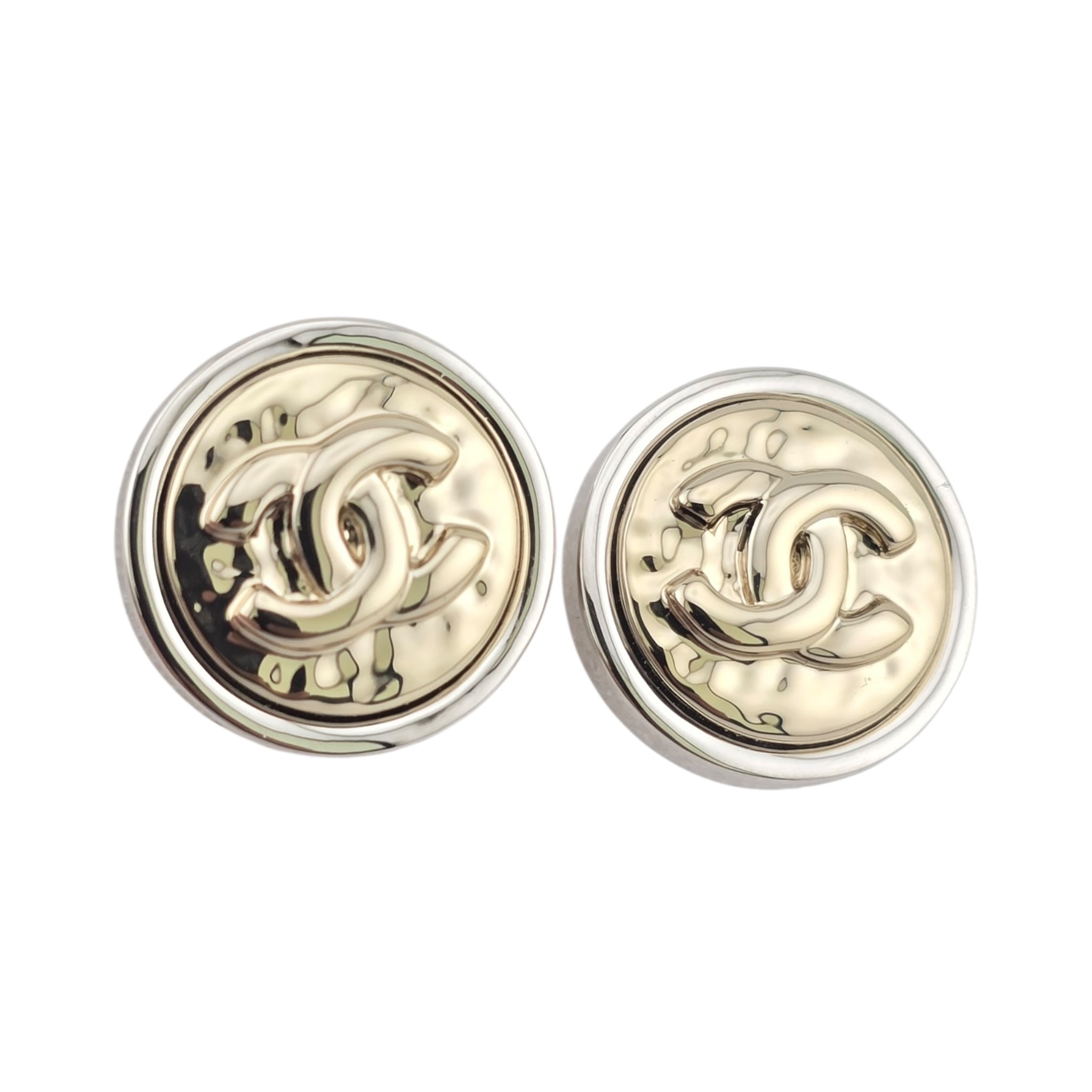 Chanel CC Stud Silver Gold Round Earrings 2025 CHANEL