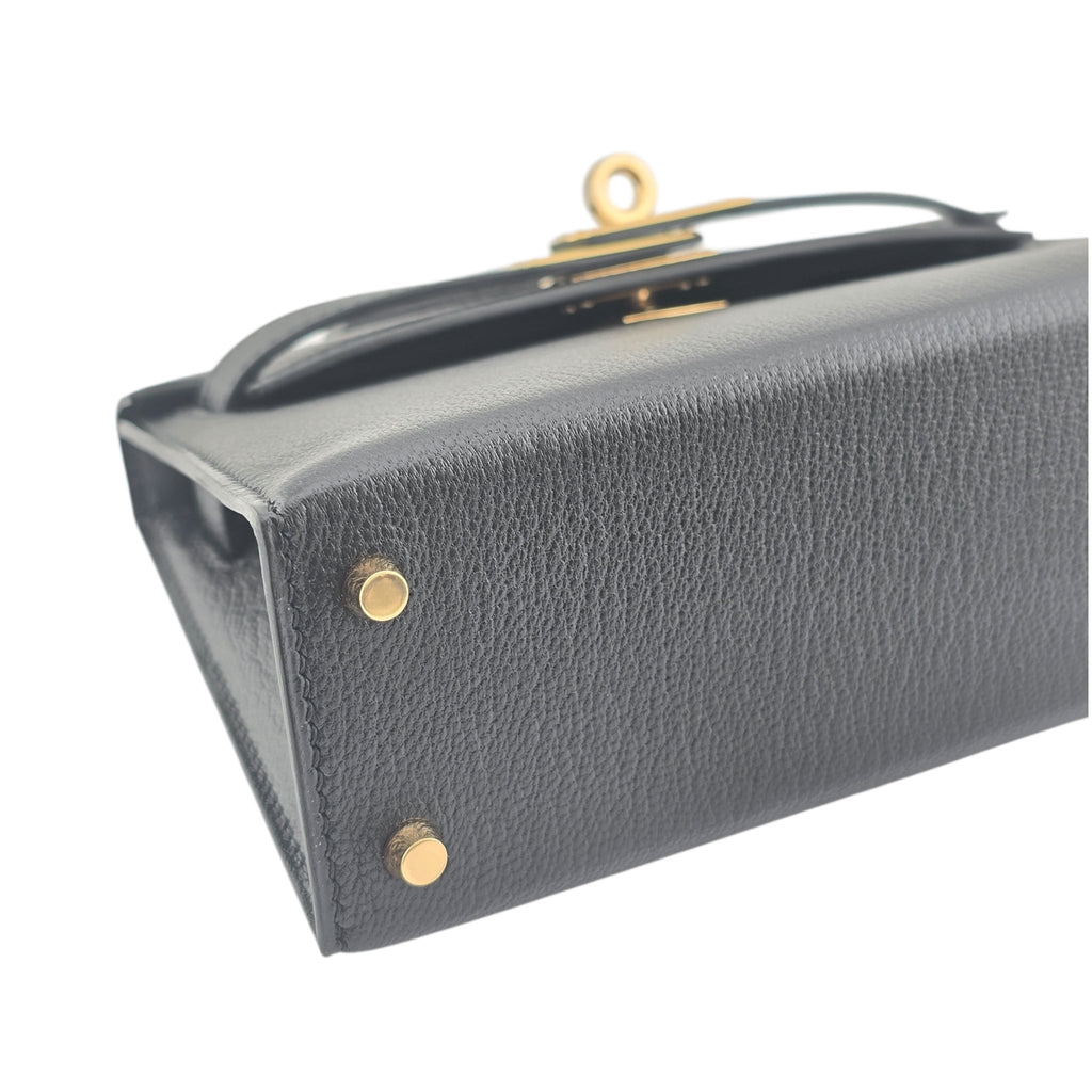 Hermes Mini Kelly II Chèvre Noir Gold Hardware HERMES