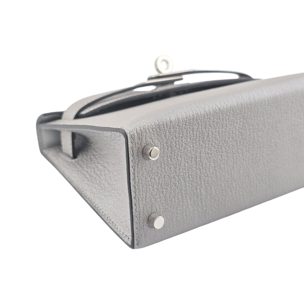 Hermes Mini Kelly II Gris Argente Chevre Chamkilight Palladium Hardware HERMES