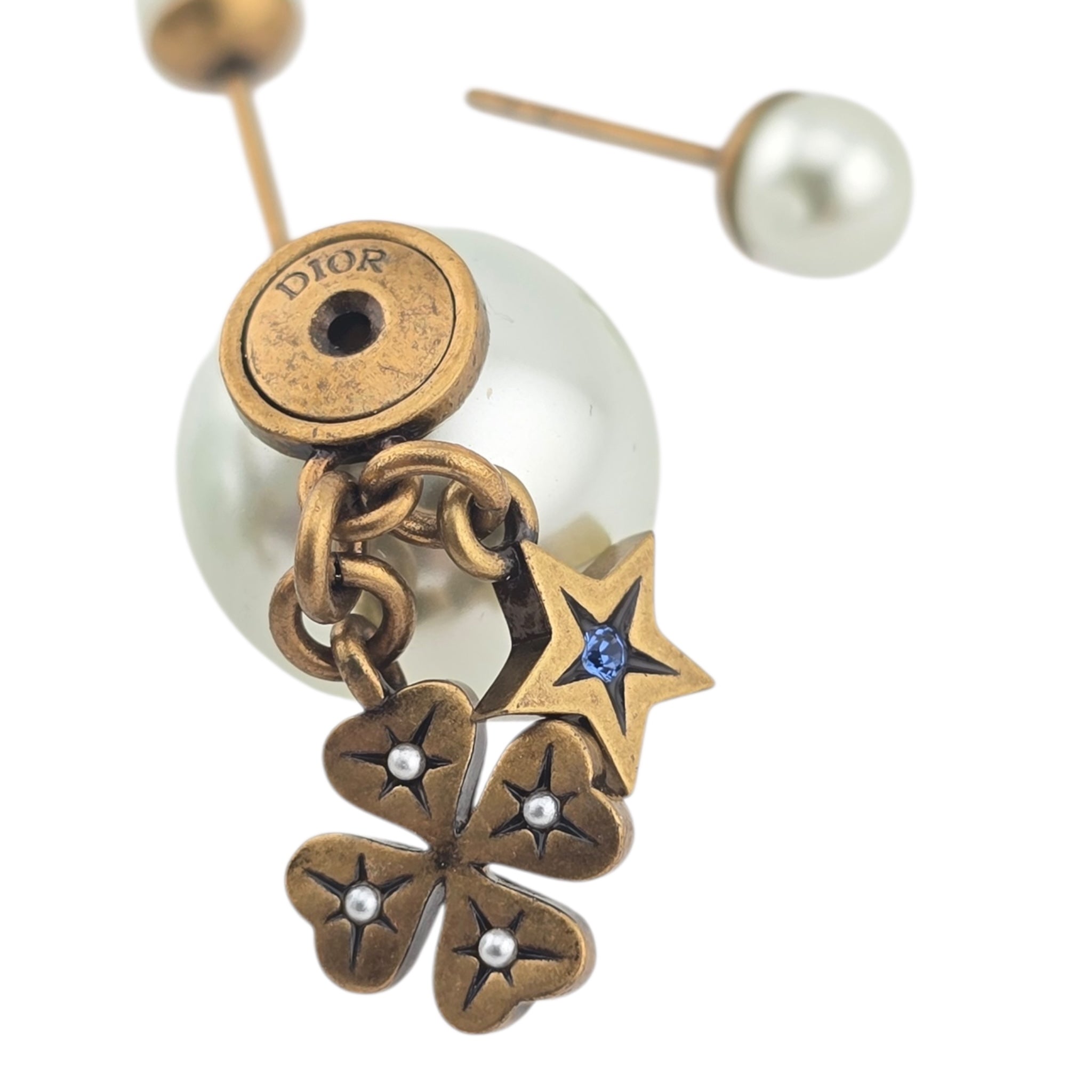 Christian Dior Tribales Gold Finish Pearl Charm Earrings DIOR