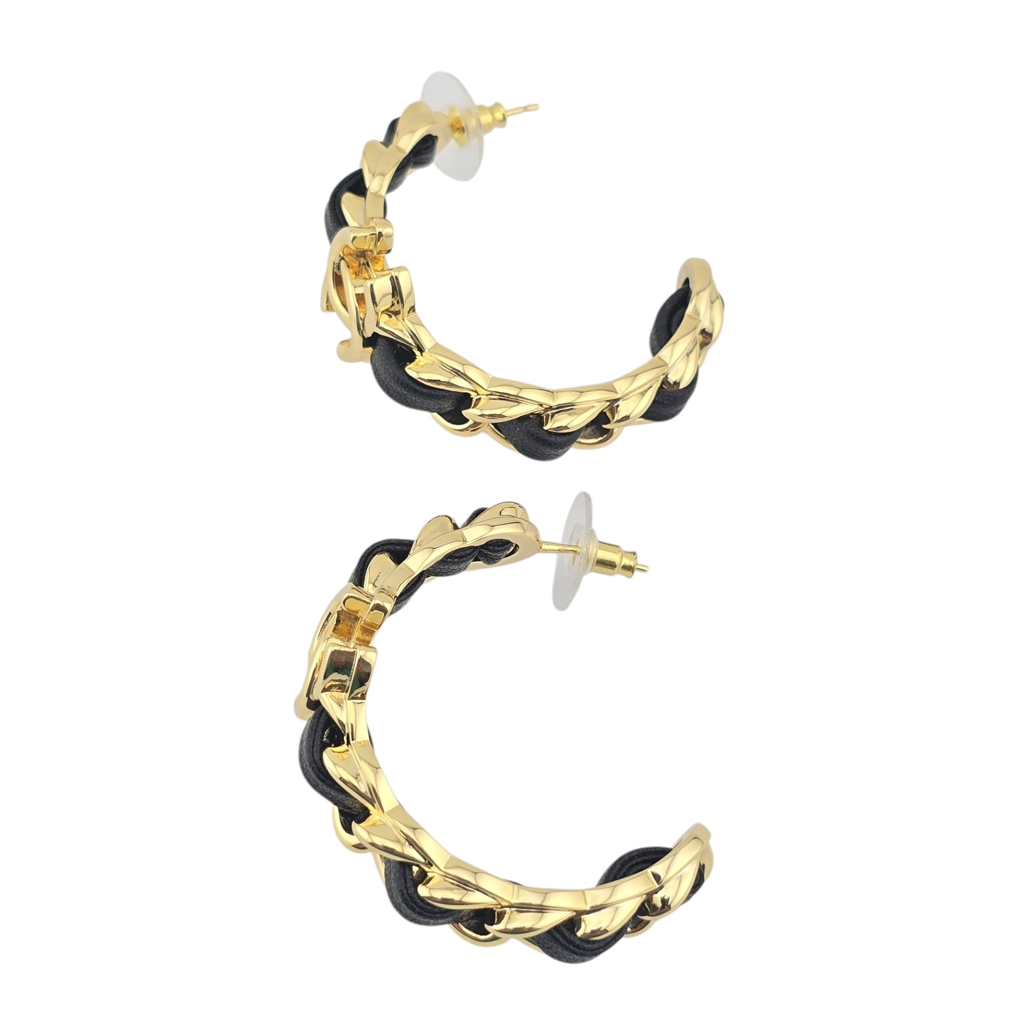 Chanel CC Leather Metal Hoop Earrings 2024 CHANEL