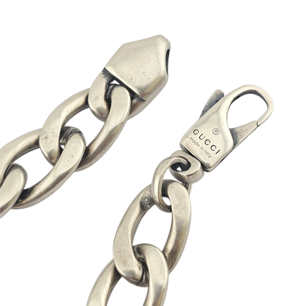 Gucci Silver Green Enamel Logo Bracelet GUCCI