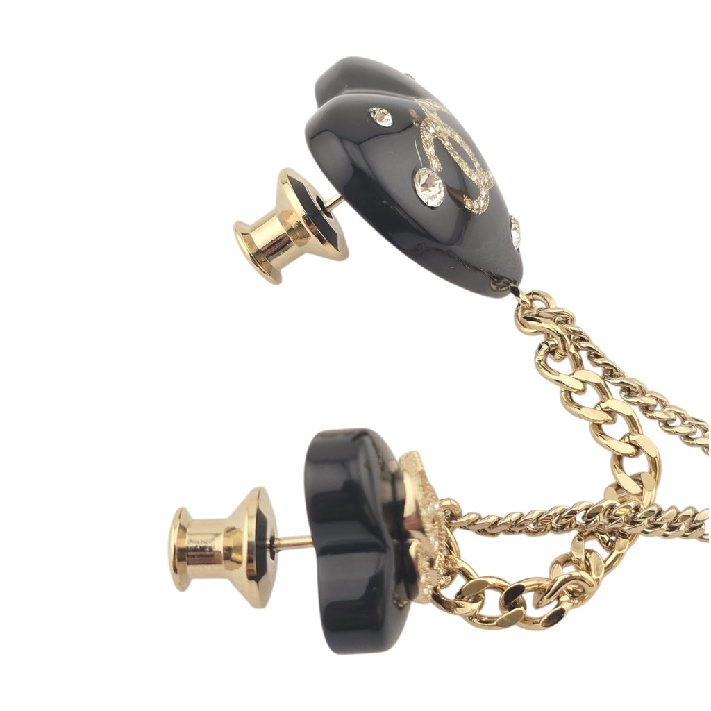 Chanel CC Black Resin Heart Chain Brooch CHANEL