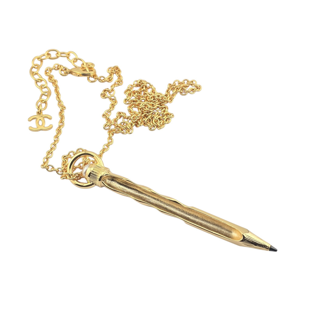 Chanel CC Gold Pencil Pendant Necklace 2025 CHANEL