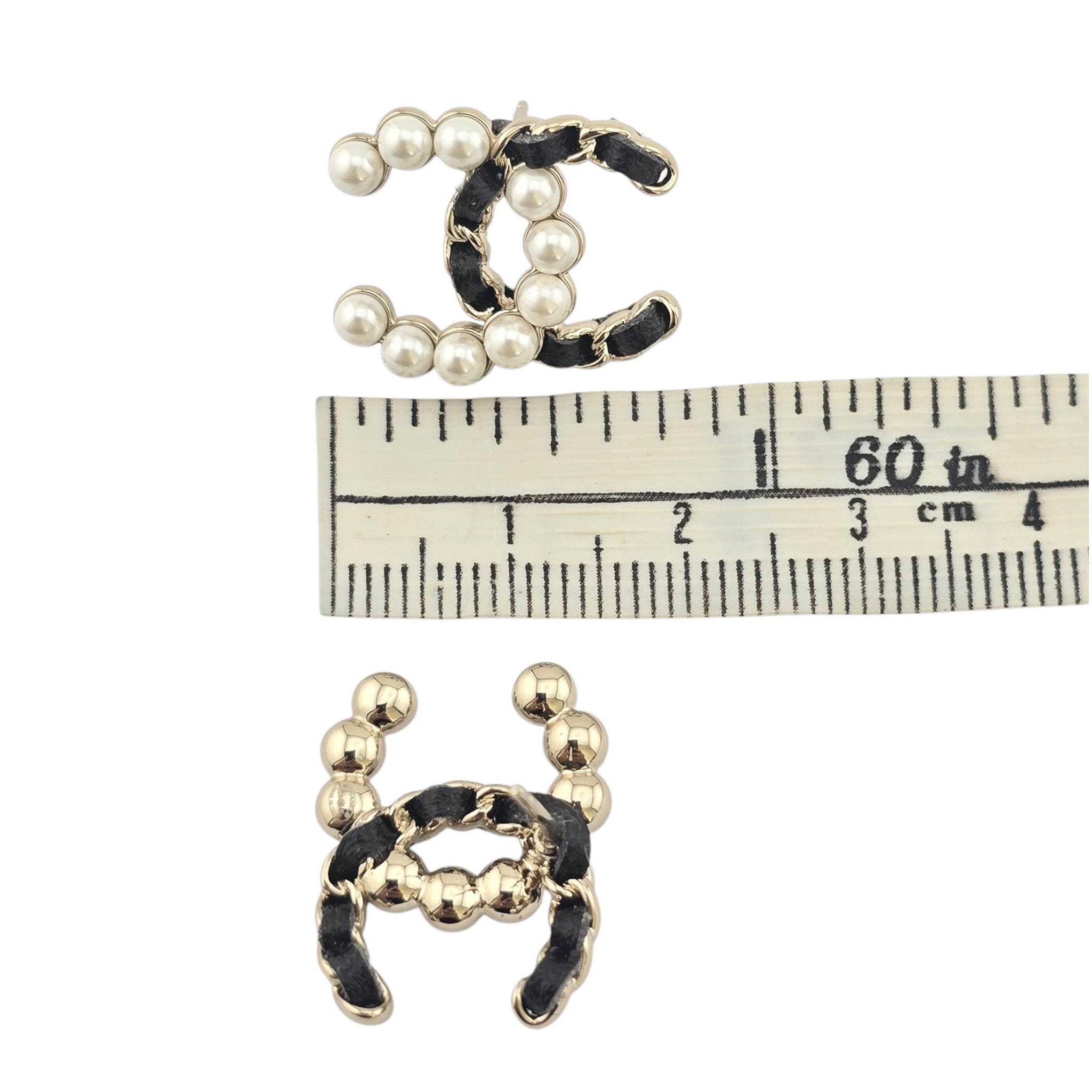 Chanel CC Gold Faux Pearl Leather Stud Earrings 2025 CHANEL