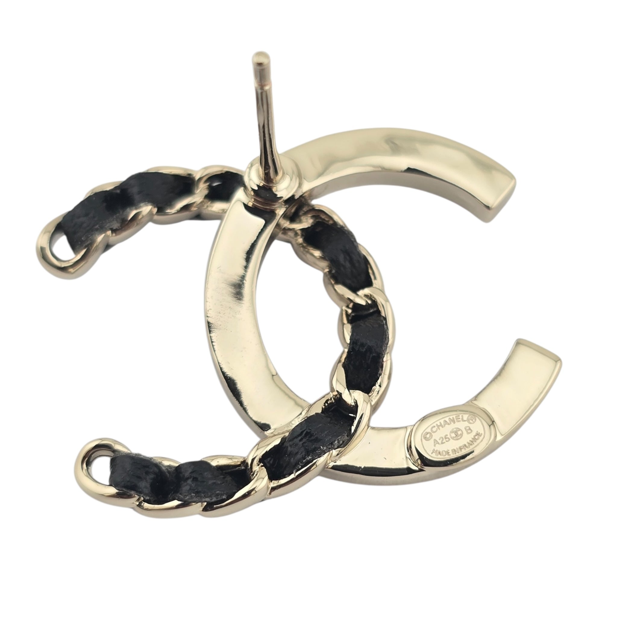 Chanel CC Gold Crystal Leather Stud Earrings 2025 CHANEL