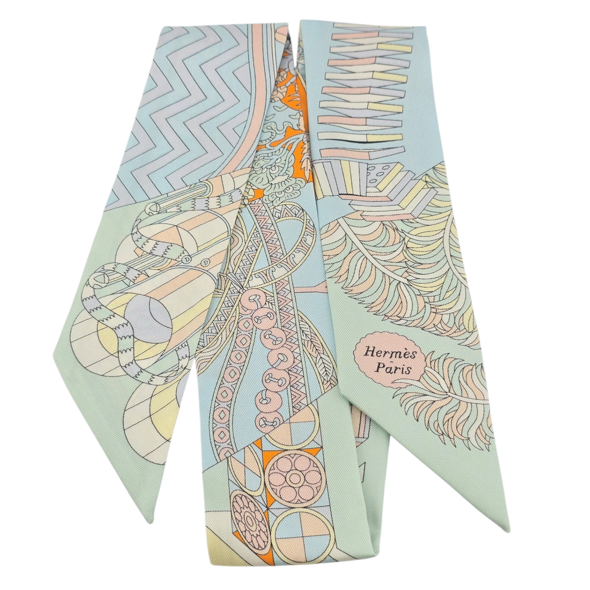 Hermes Silk De l'Ombrelle Aux Duels Twilly Ciel Rose Pale Orange HERMES