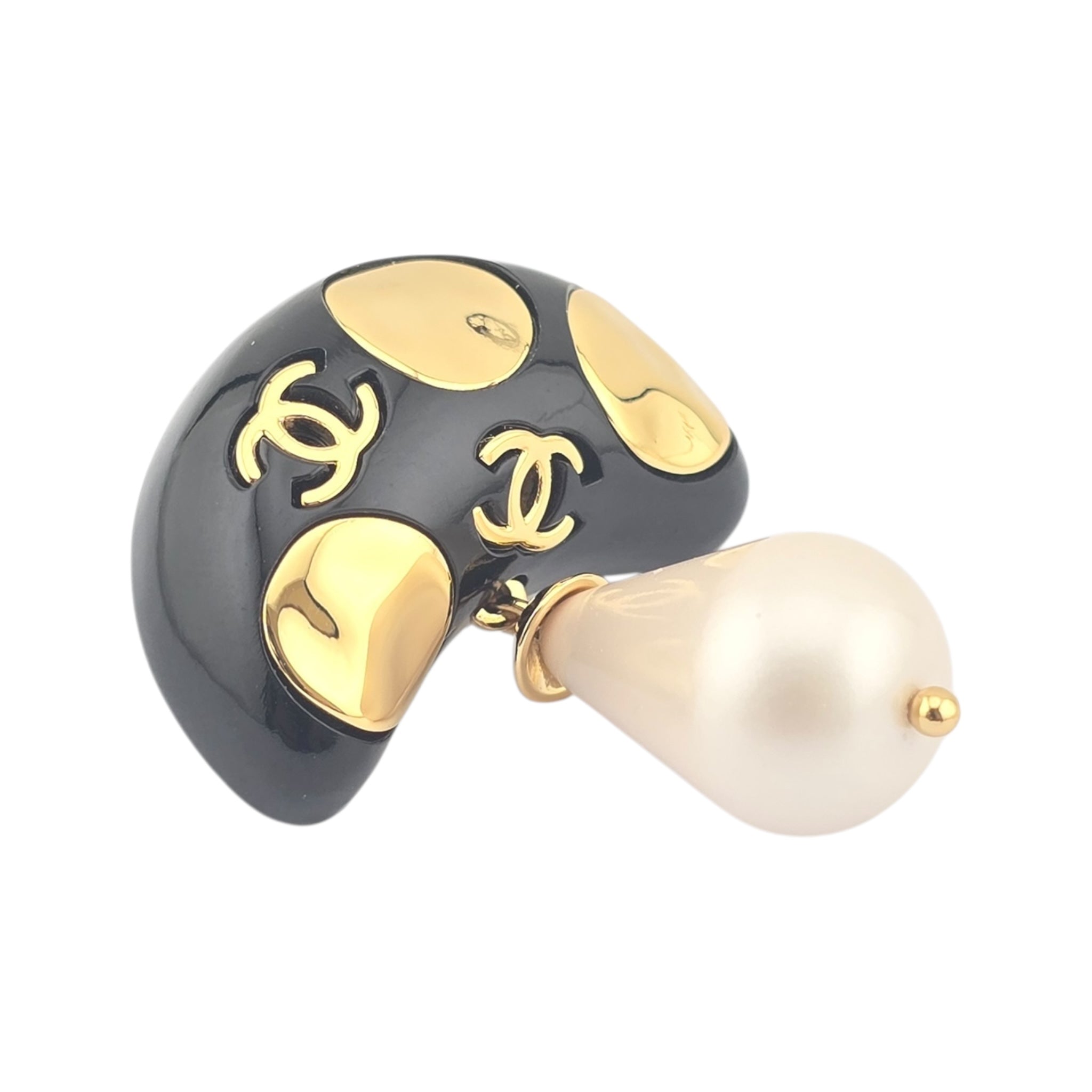 Chanel CC Mushroom Black Gold Pin Brooch CHANEL