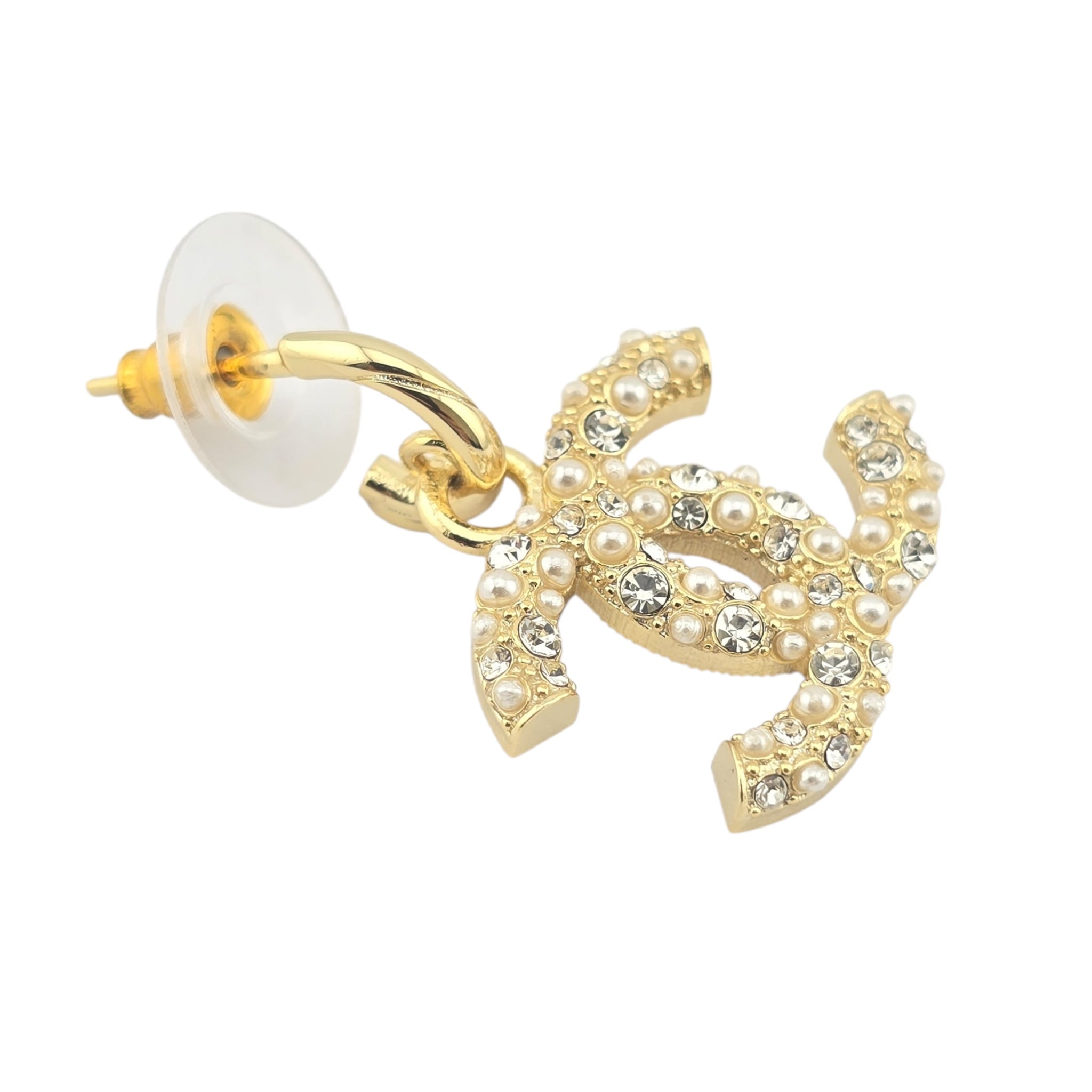 Chanel CC Gold Drop Crystal Faux Pearl Earrings 2022 CHANEL