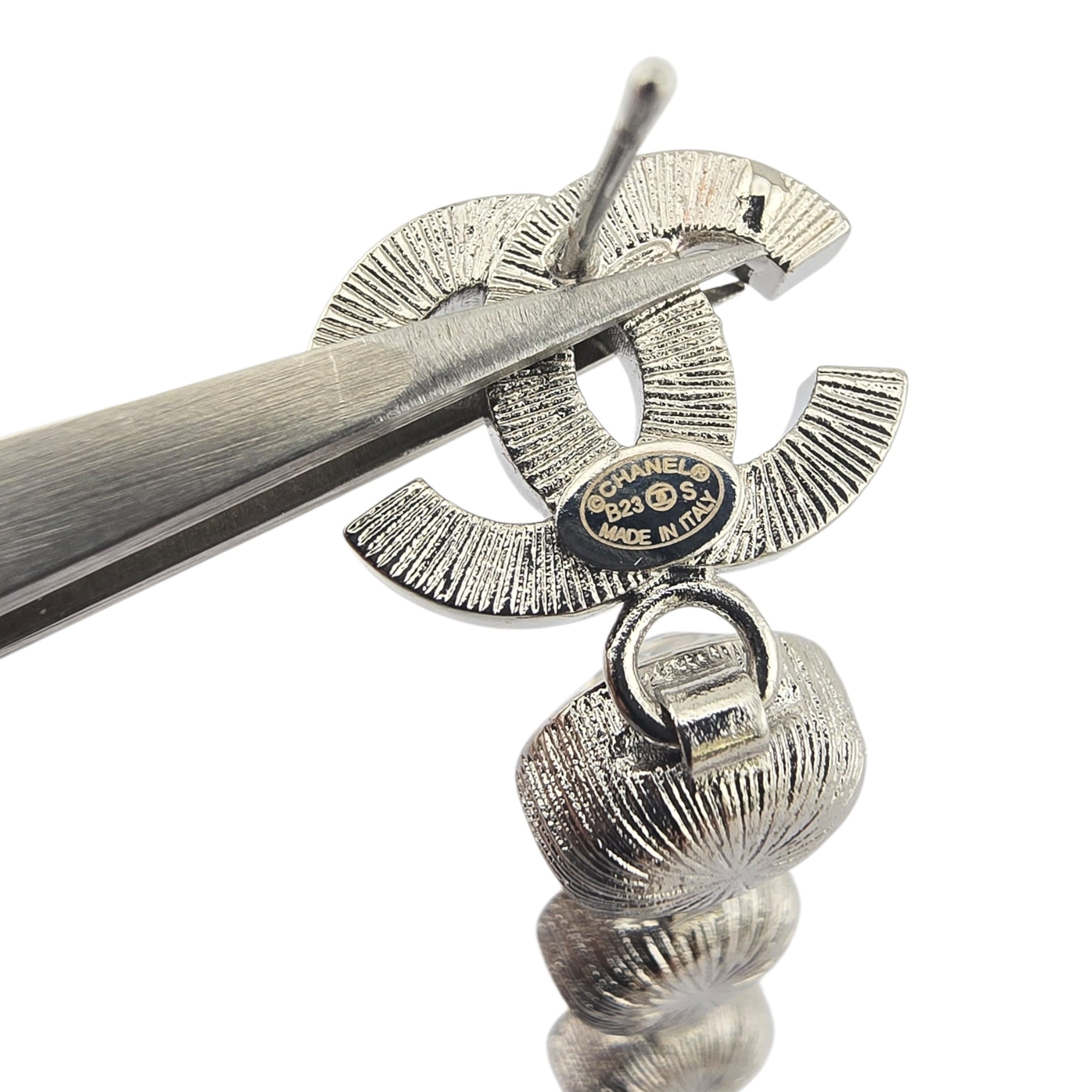 Chanel CC Crystal Long Drop Silver Earrings 23SS CHANEL