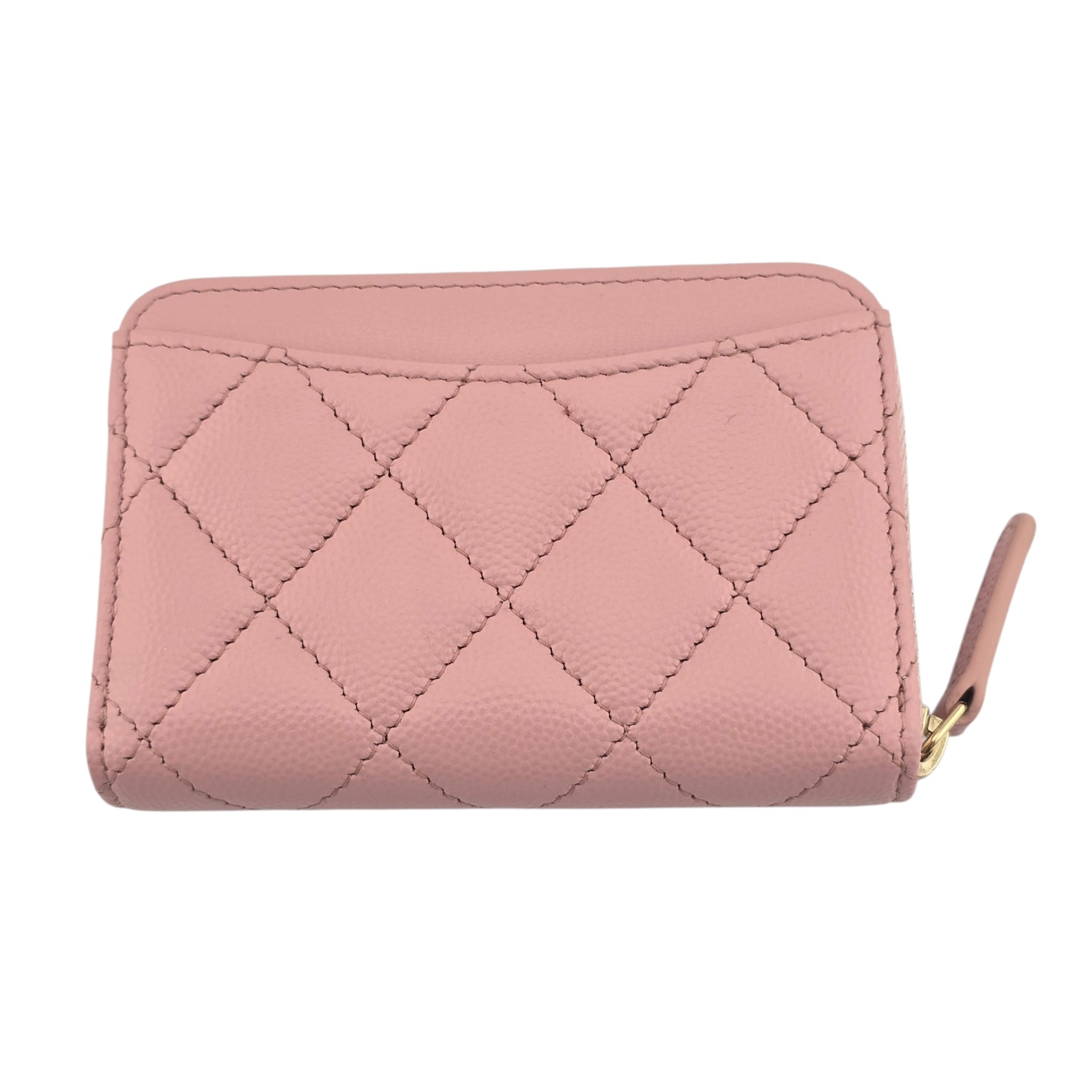 Chanel CC Caviar Classic Zip Coin Purse Card Holder Pink Gold CHANEL