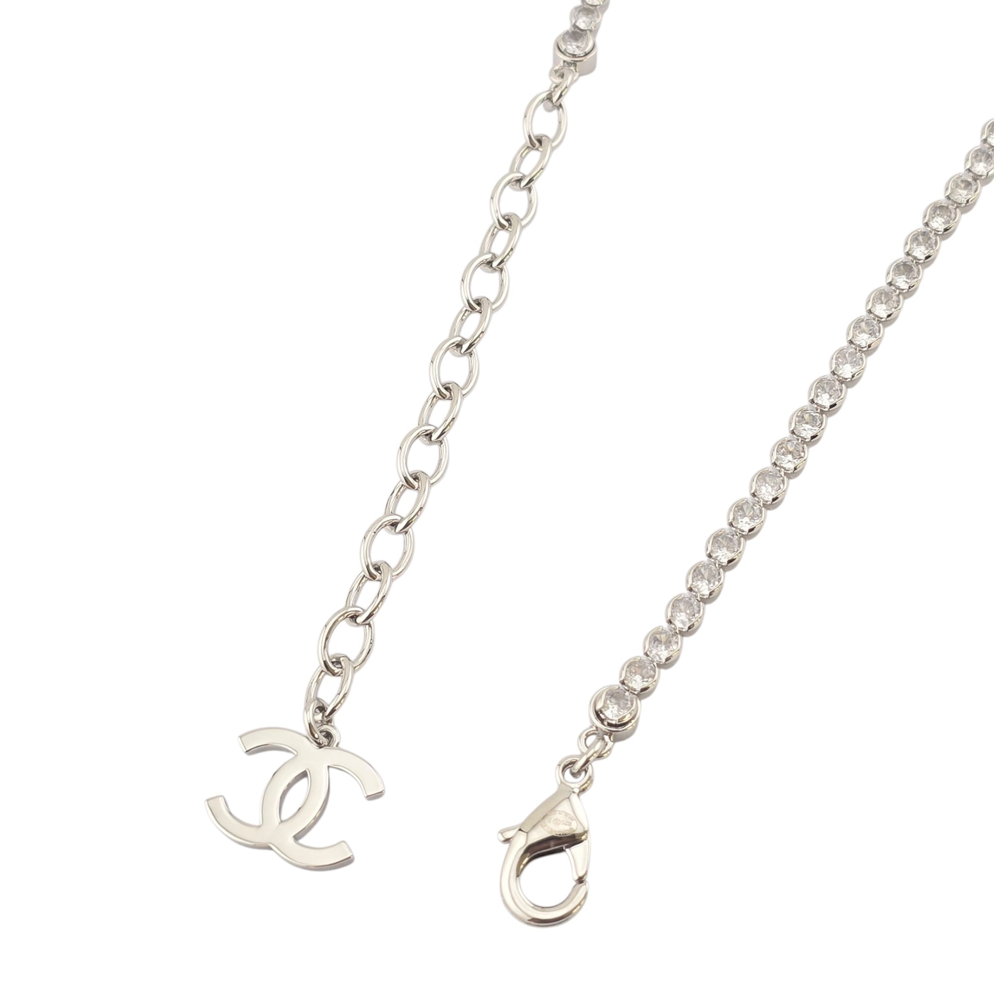 Chanel CC Faux Pearl Silver Crystal Necklace 2025 CHANEL