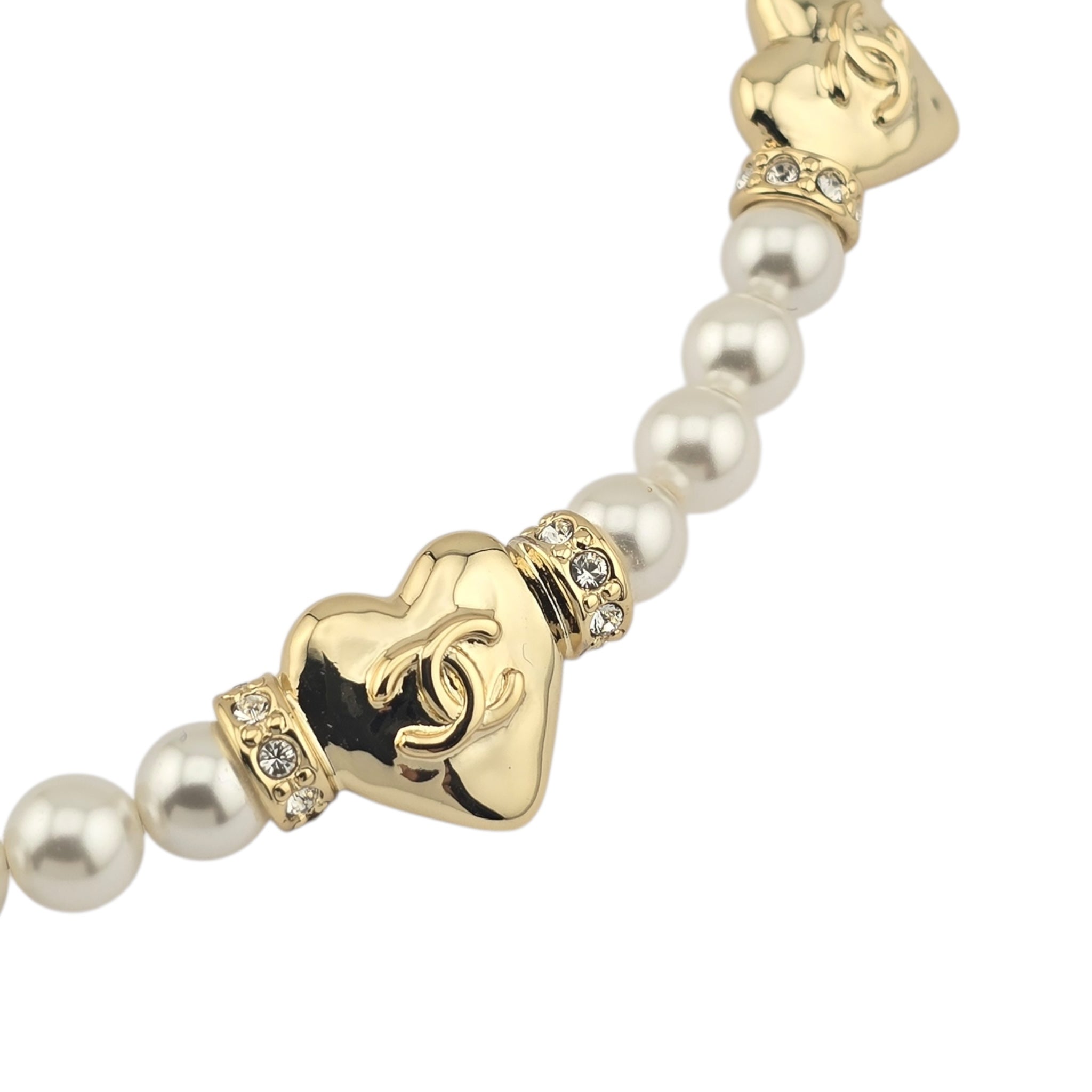 Chanel CC Faux Pearl Gold Heart Necklace 2024