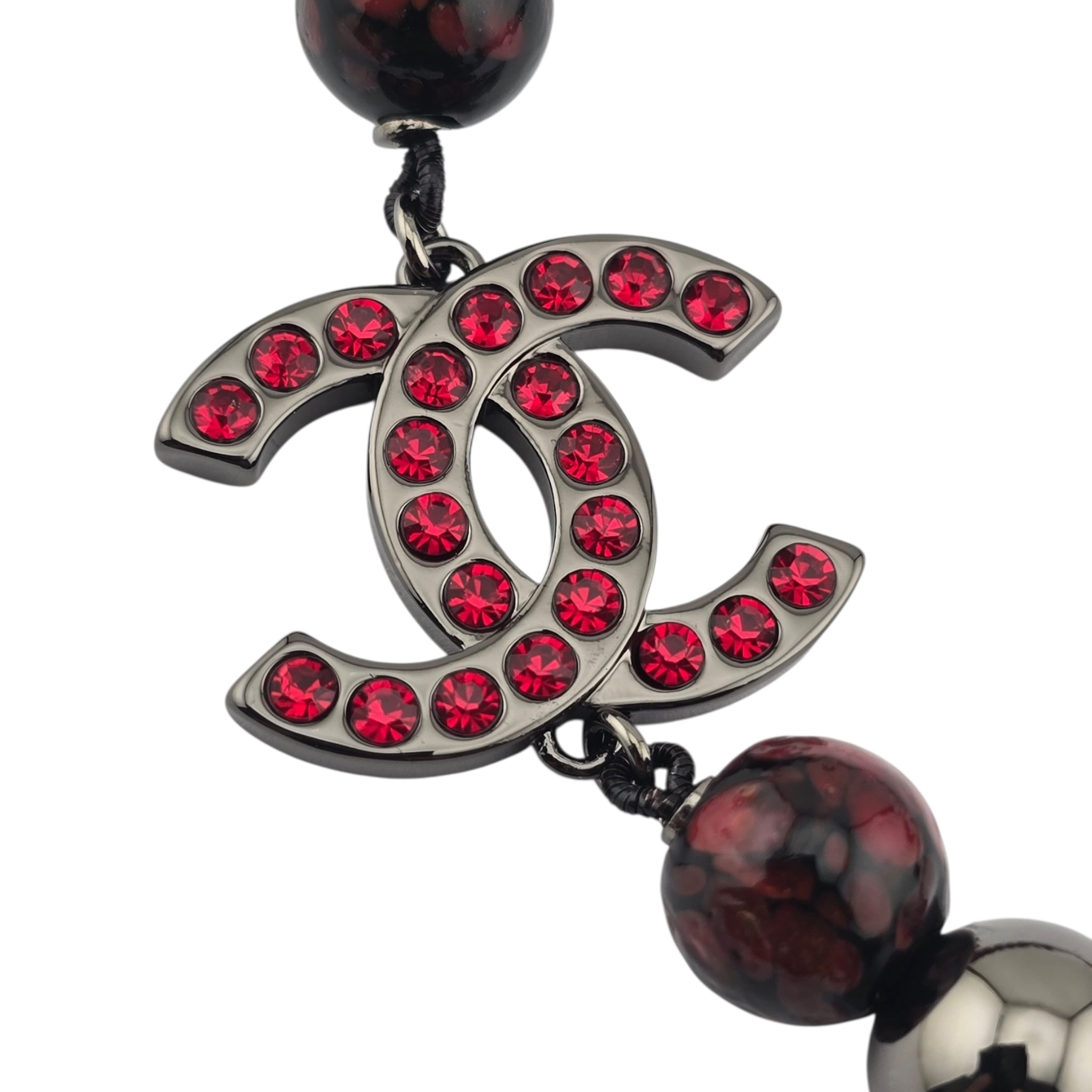 Chanel CC Pendant Red Bead RutheniumNecklace 2025