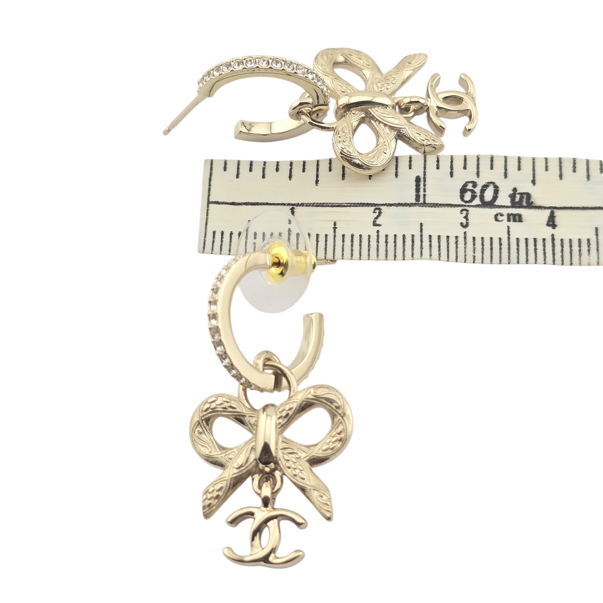 Chanel CC Gold Drop Bow Earrings 2025