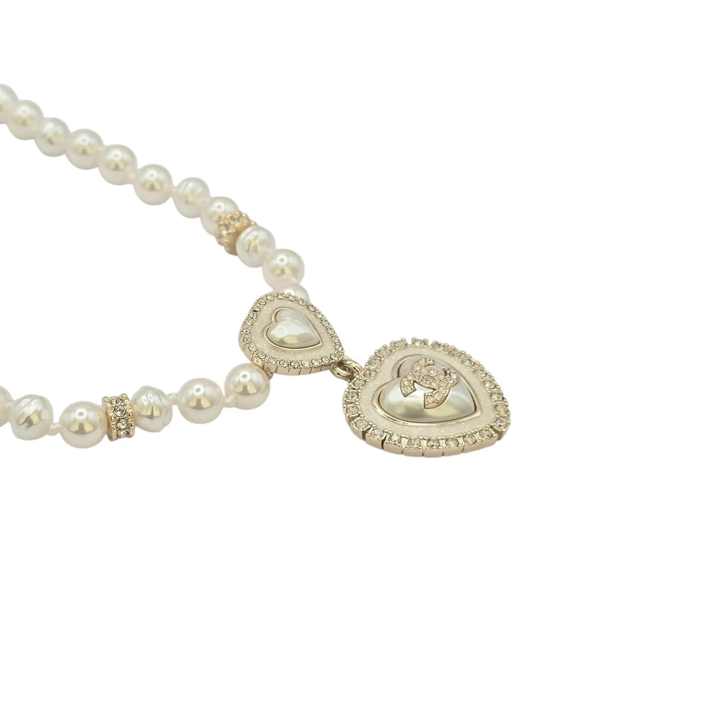 Chanel CC Heart Faux Pearl Choker Necklace 2024 CHANEL