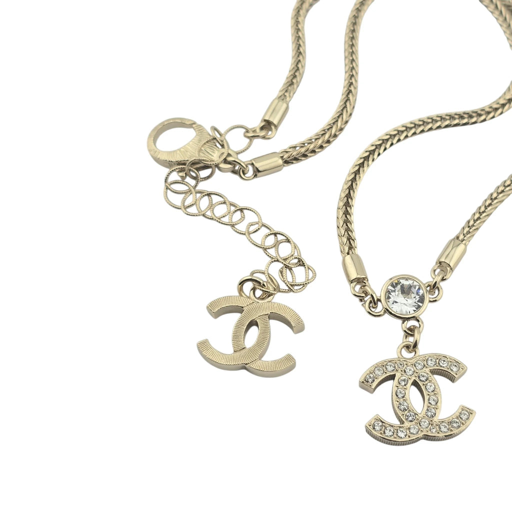 Chanel Gold Tone Necklace with Crystal CC Pendant 2024 CHANEL