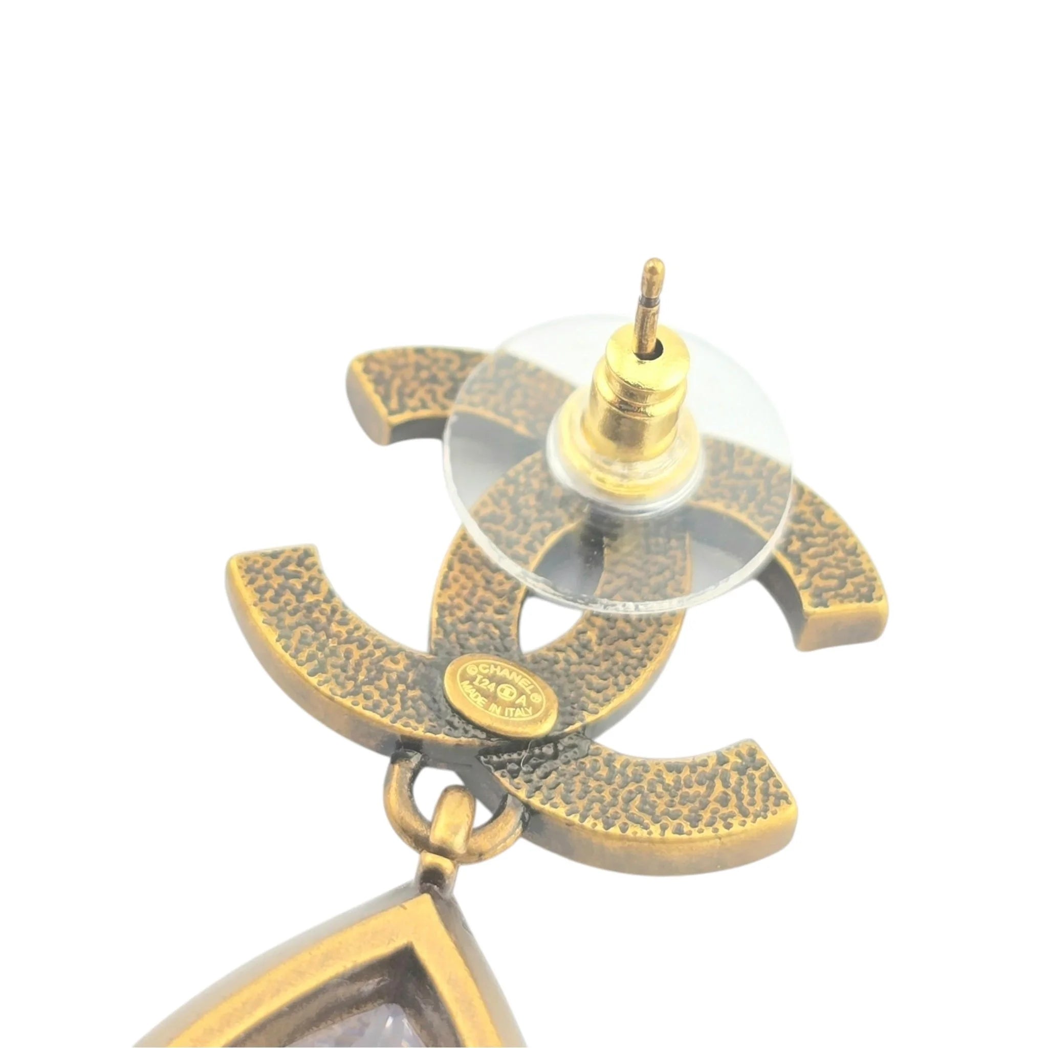 Chanel CC Tear Drop Crystal Dangle Gold Earrings 2024 CHANEL