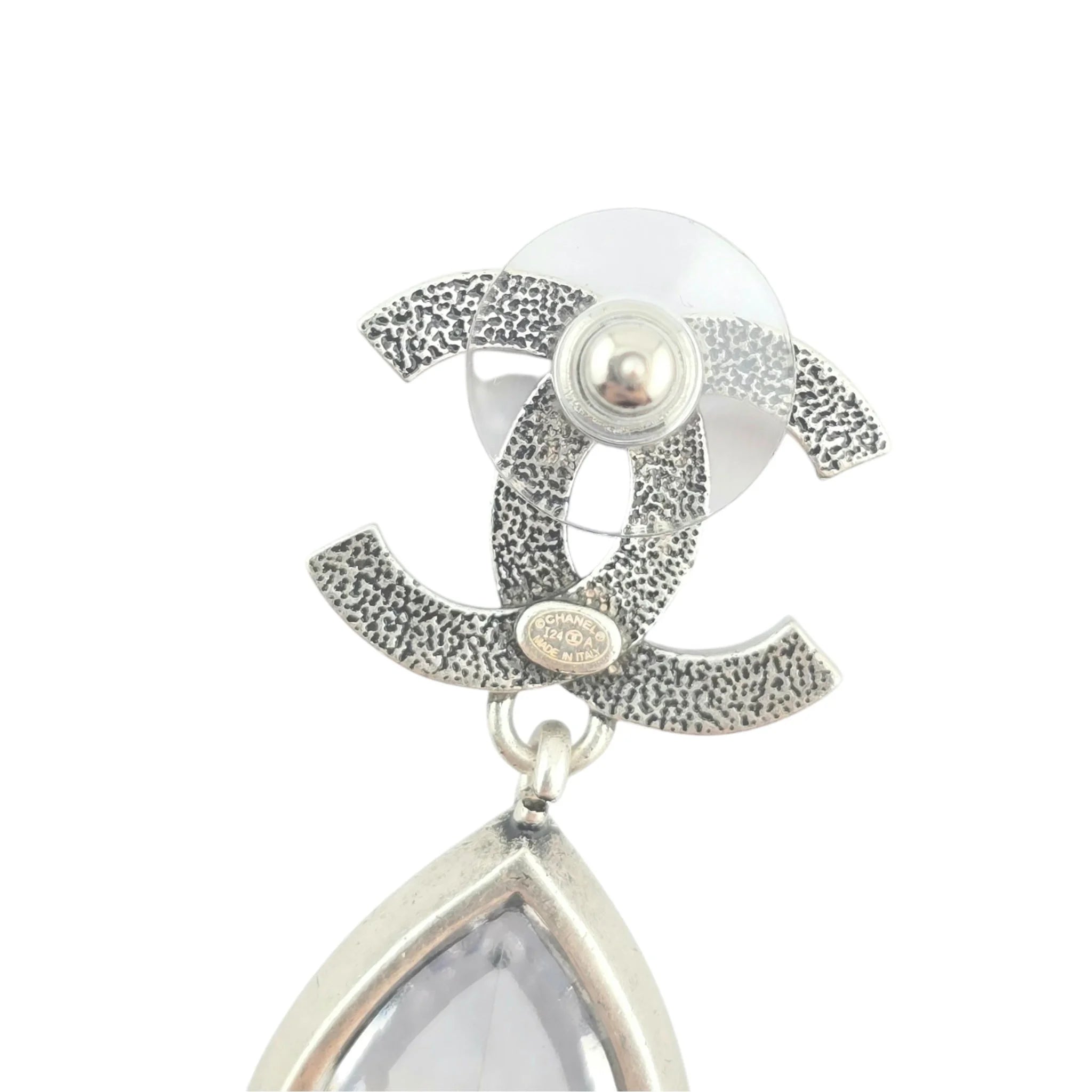 Chanel CC Tear Drop Crystal Dangle Silver Earrings 2024 CHANEL