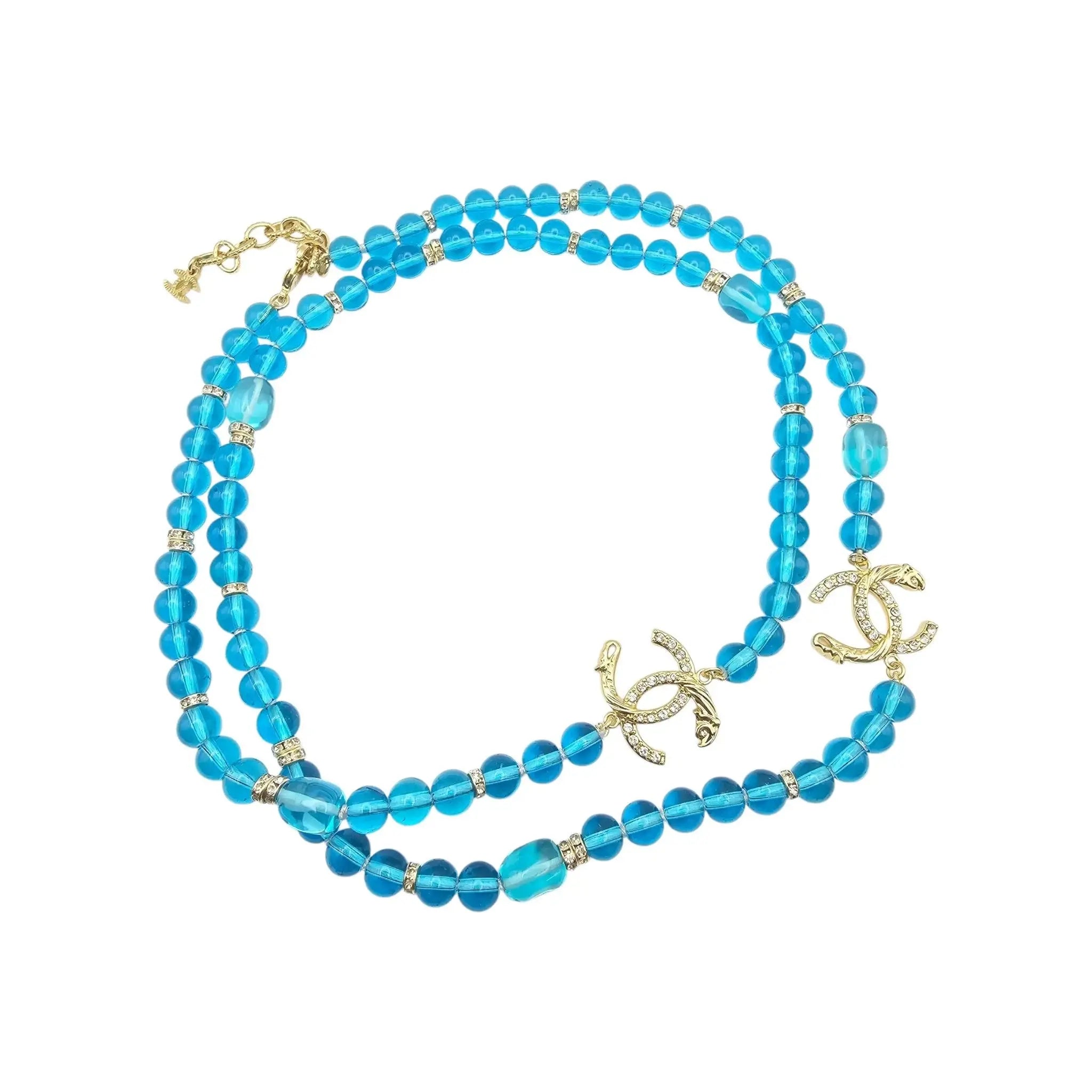 Chanel CC Blue Bead Long Necklace 2023 CHANEL