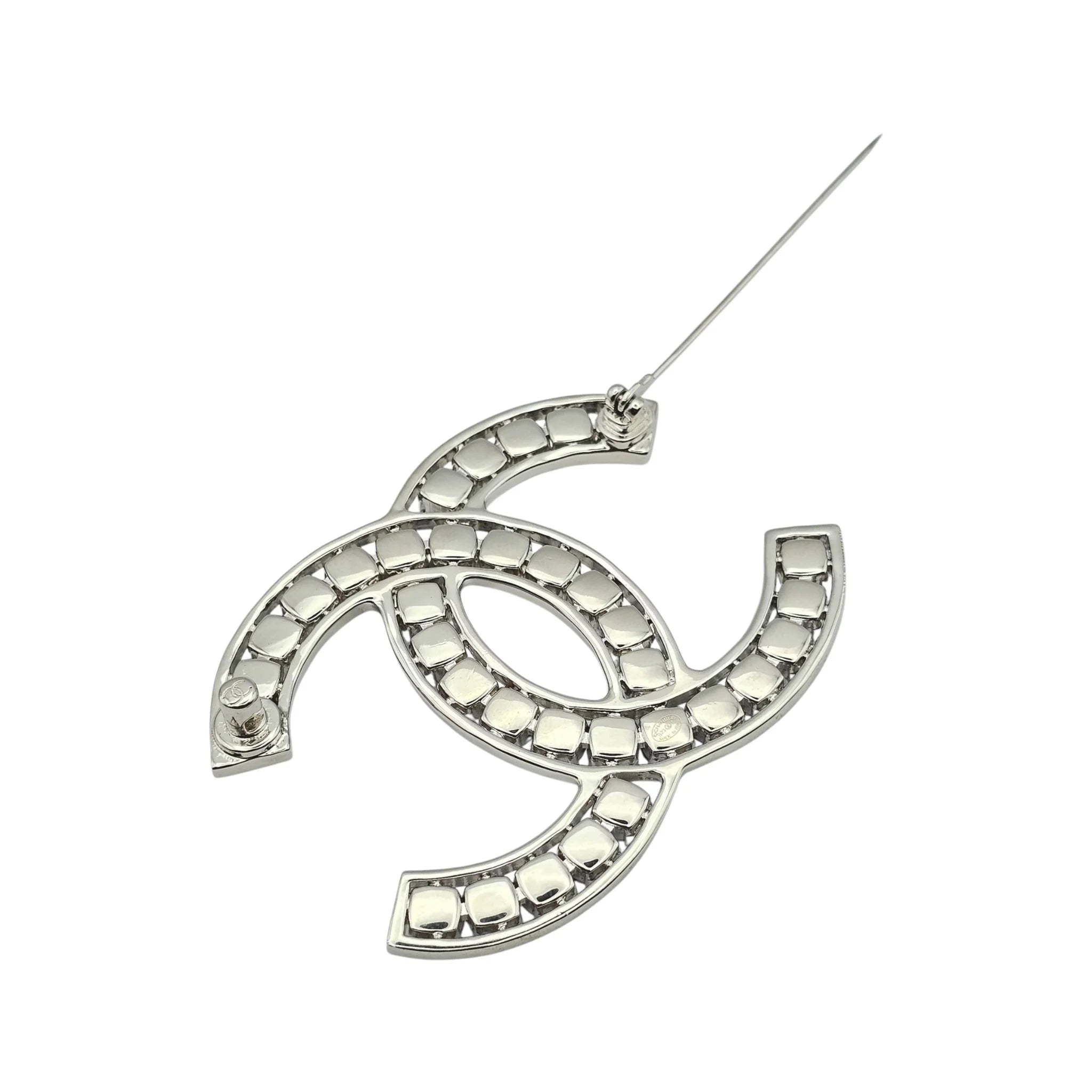 Chanel CC XL Crystal Silver Brooch 2023 CHANEL