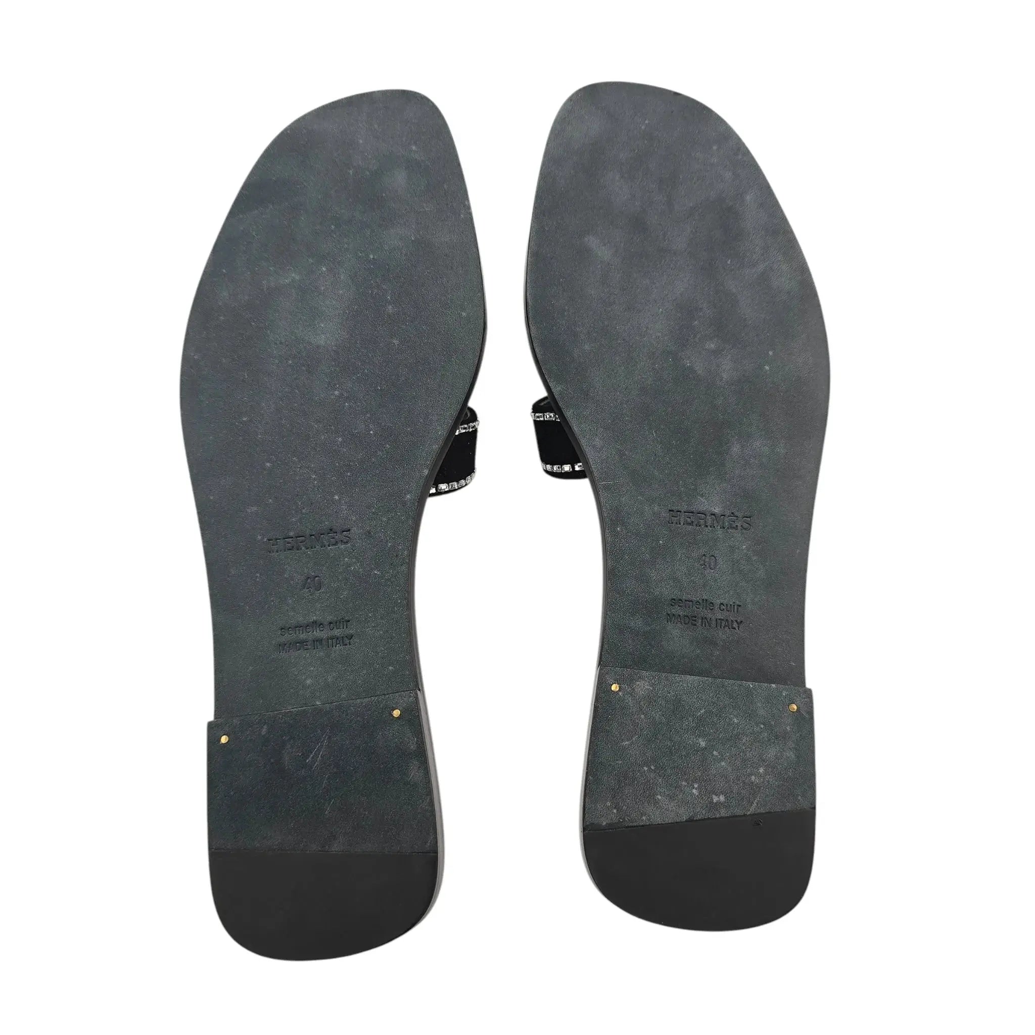Hermes Oran Sandal Black Noir Calfskin Embellished - 40 HERMES