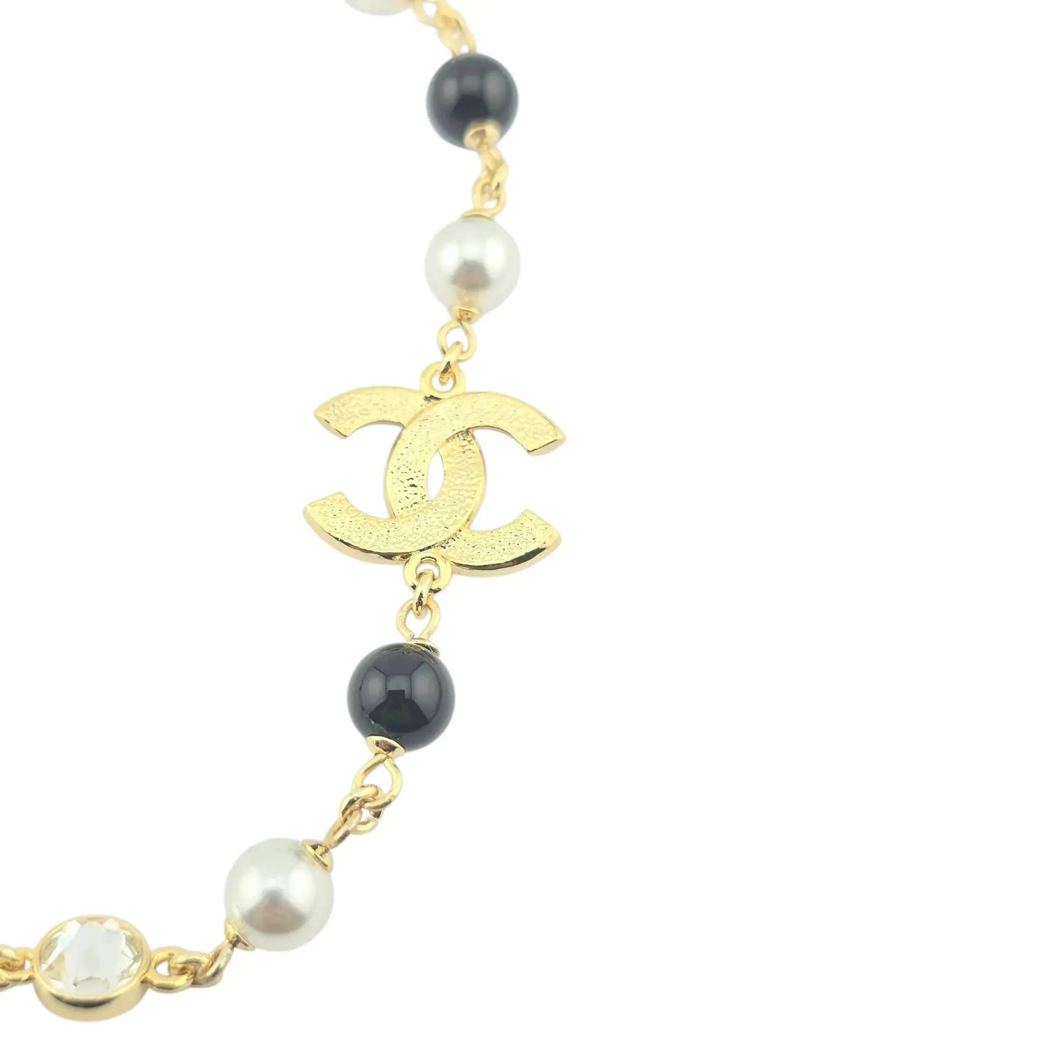 Chanel CC Faux Pearl Crystal Black / Gold Necklace 2024 CHANEL
