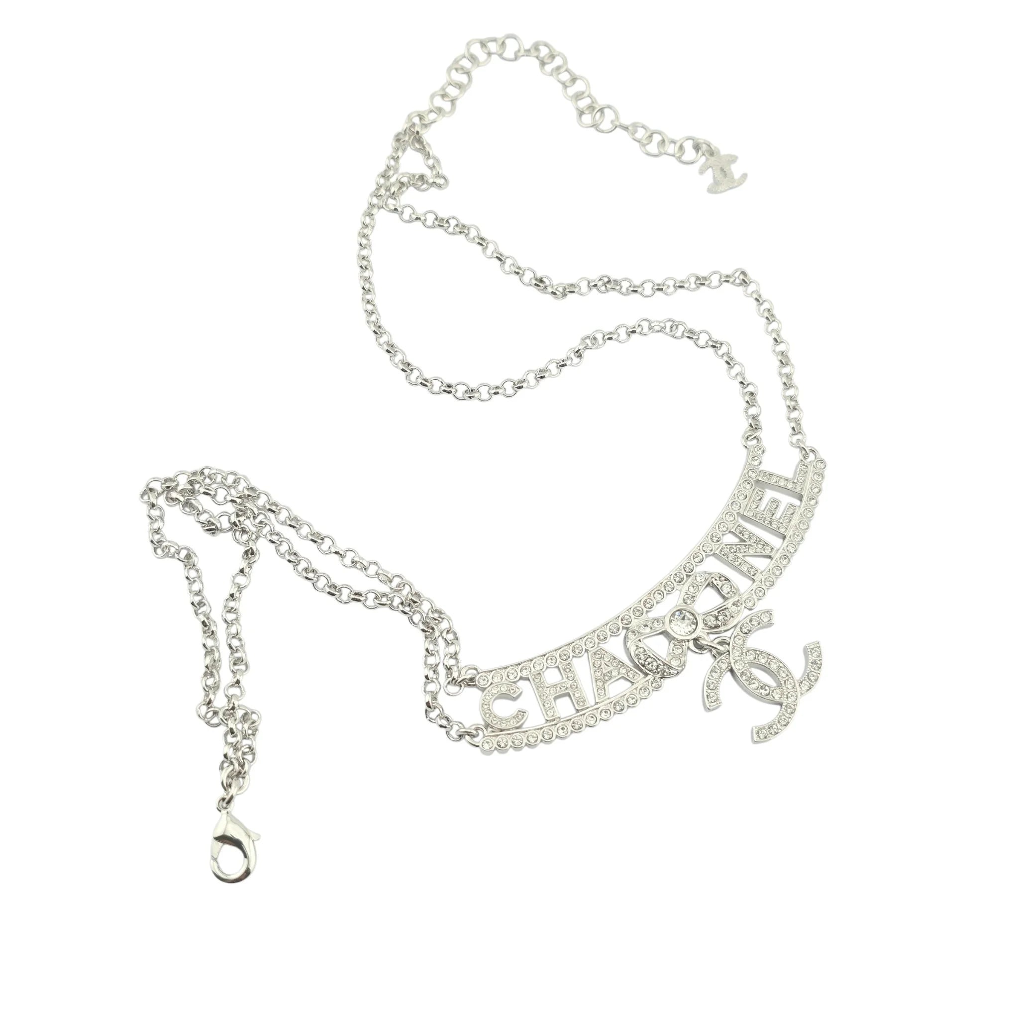 Chanel CC Silver Crystal Pendant Choker Necklace 2022 CHANEL