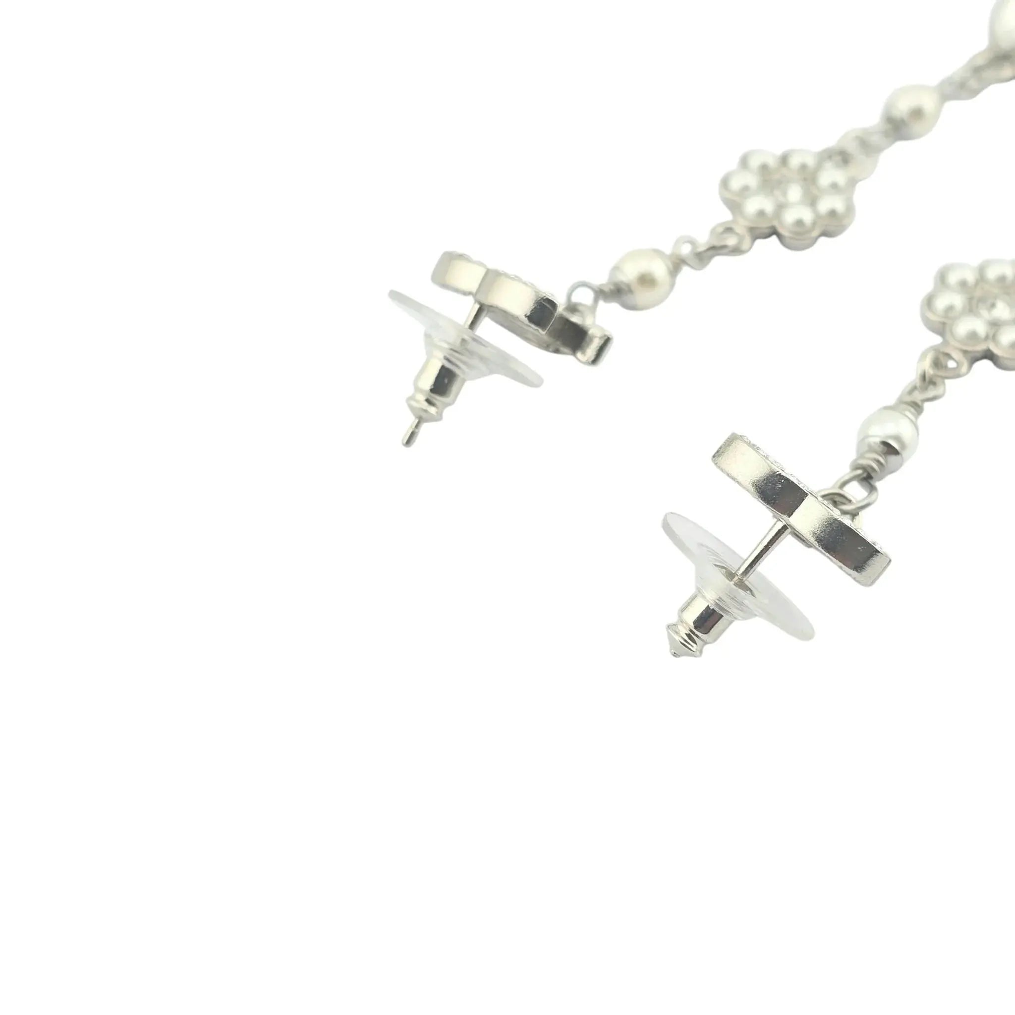 Chanel CC Drop Crystal Faux Pearls Silver Earrings 2020 CHANEL