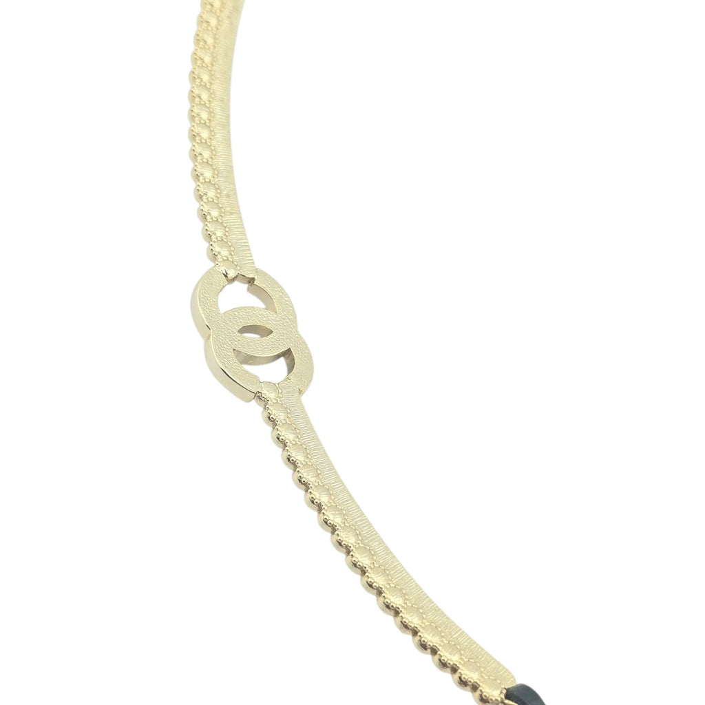 Chanel CC Black Gold Leather Choker A22 CHANEL