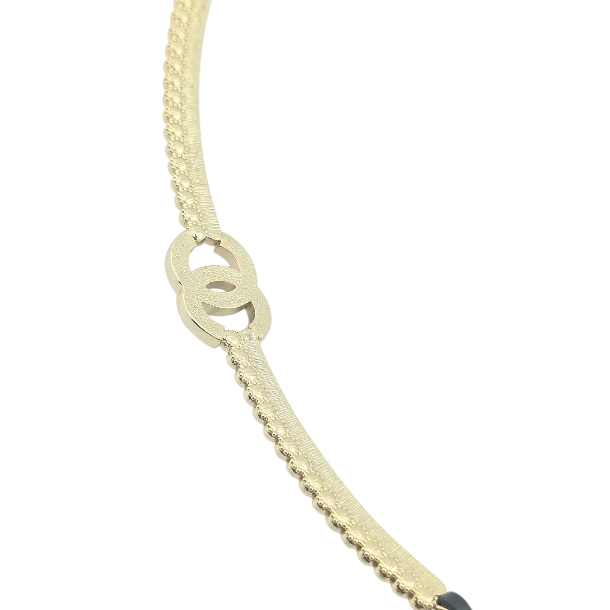 Chanel CC Black Gold Leather Choker A22 CHANEL