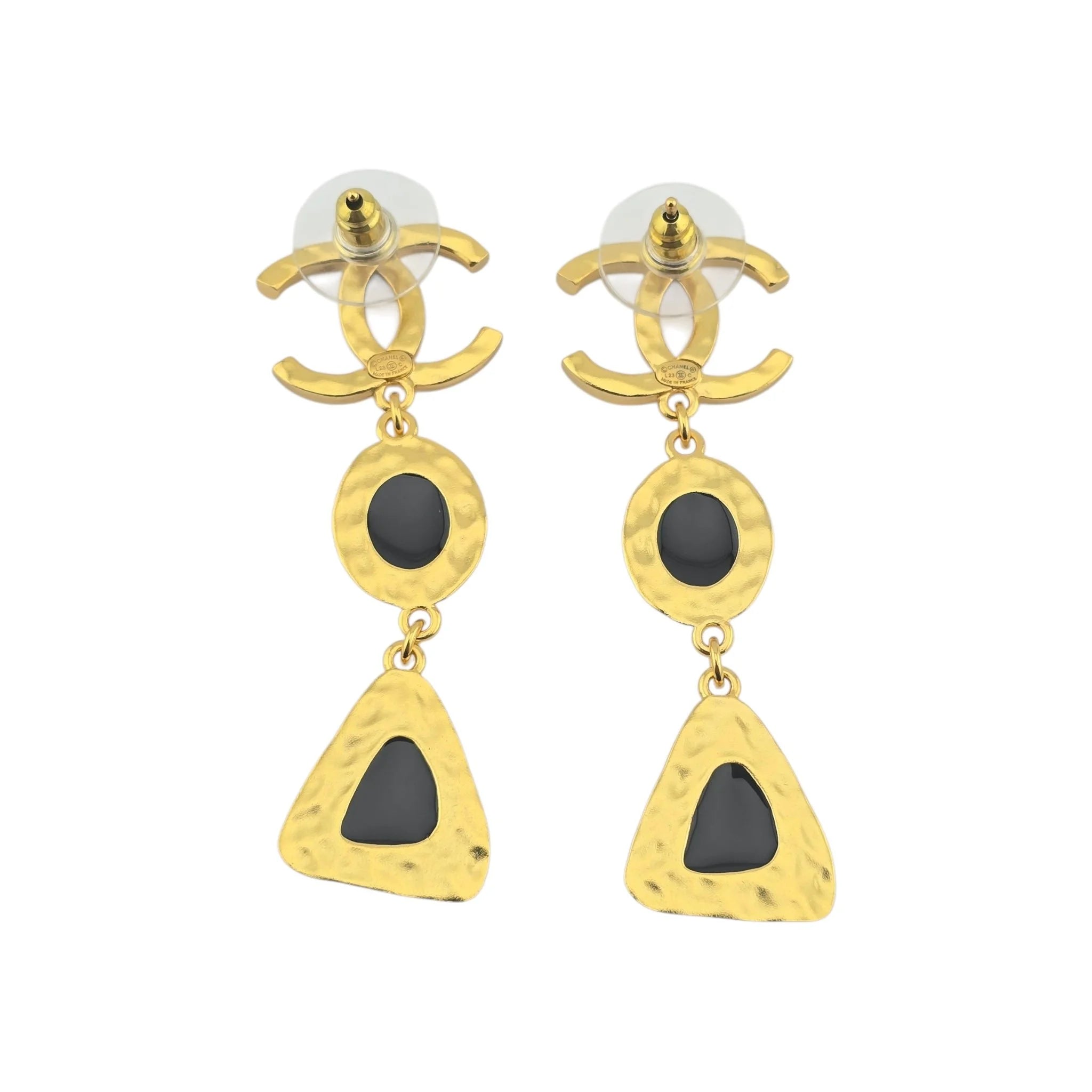 Chanel CC Resin Drop Earrings Gold Black 2023 CHANEL